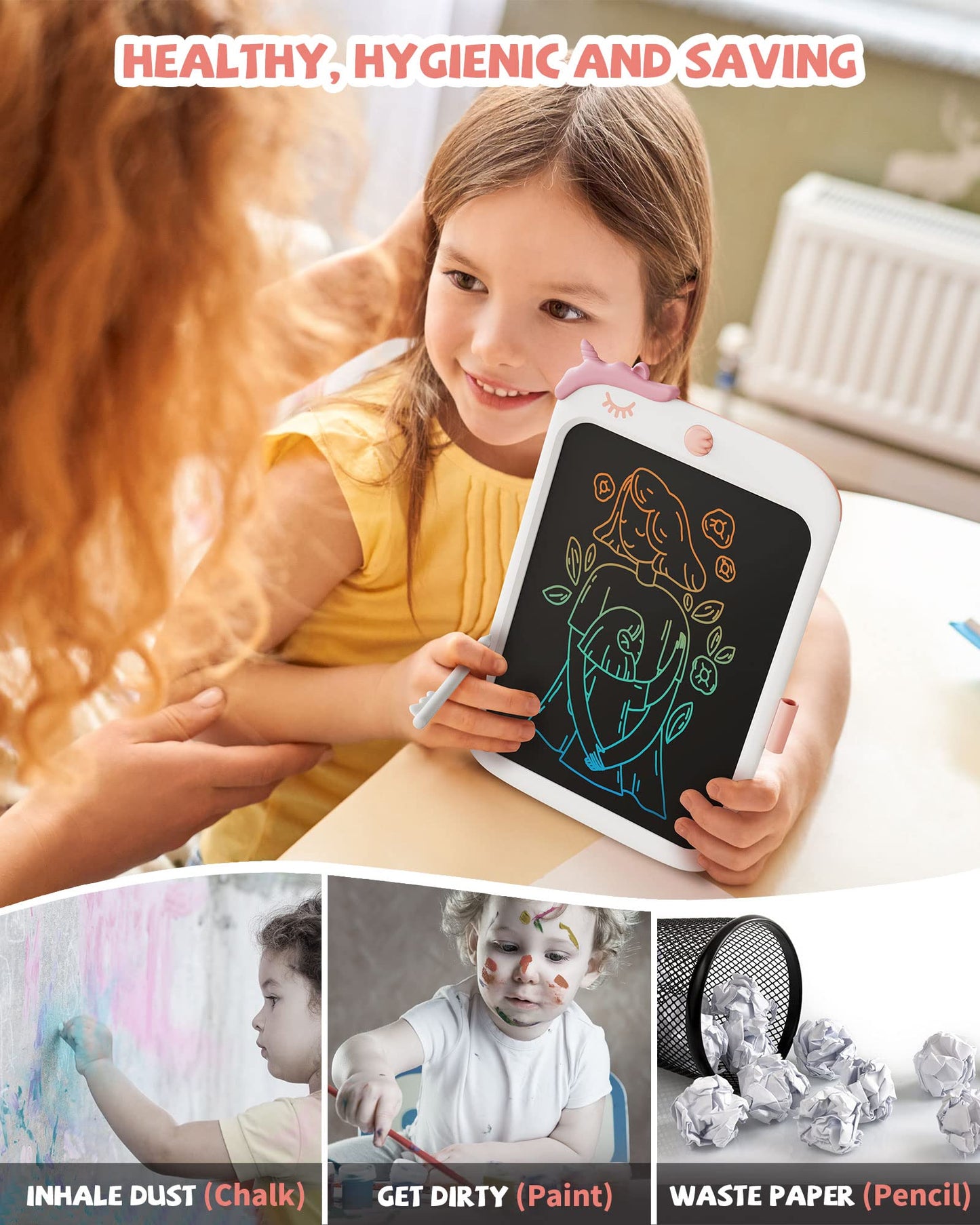10 inch LCD Writing Tablet for Kids, Unicorn Toys Gifts for Girls Aged 3-5, Toddler Girl Kids Educational Travel Toy, Birthday Gift for 3 4 5 6 7 8 9 Year Old Girl (White)