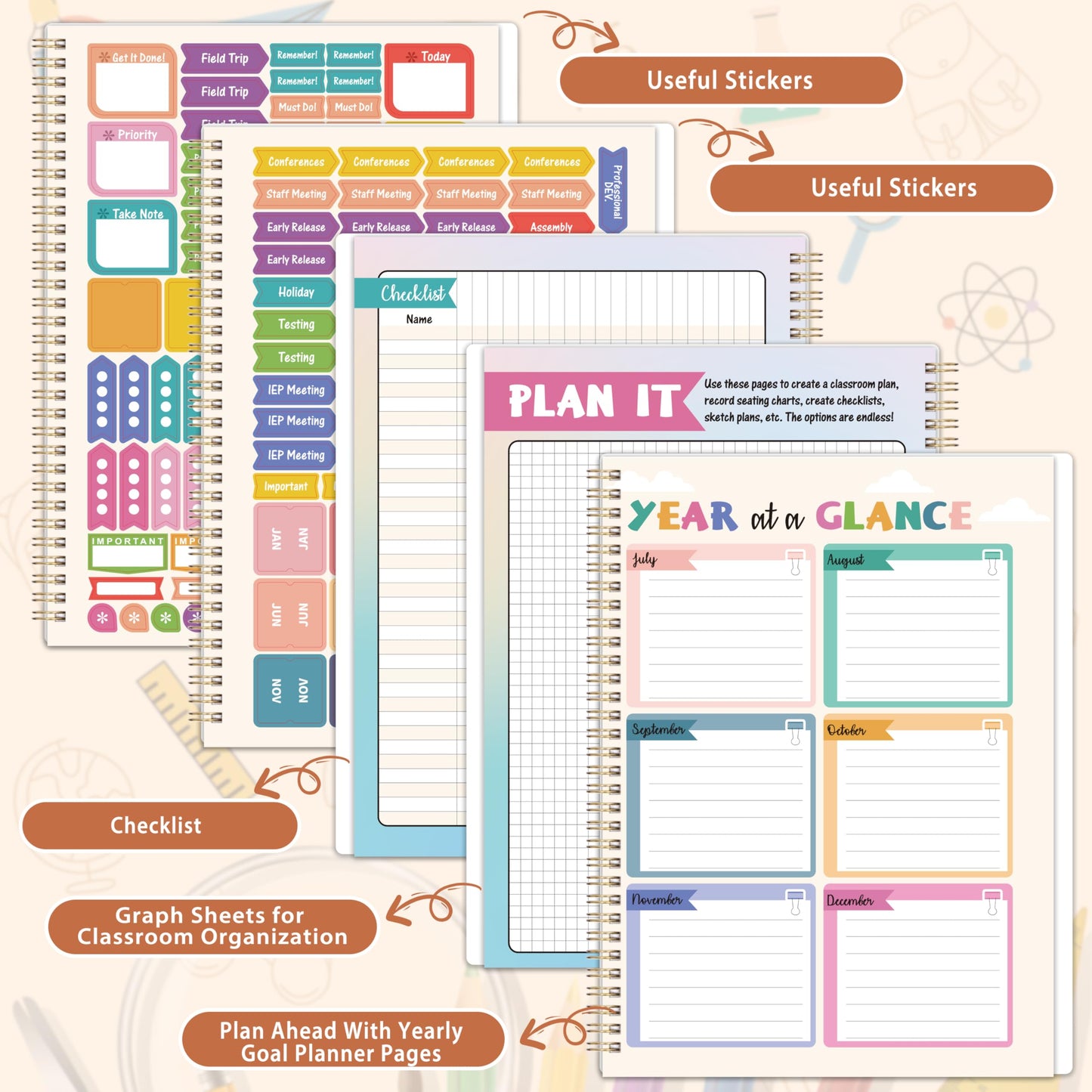 Teacher Planner - Undated Teacher Planner 9''x11'', Undated 2026-2027 Teachers Lesson Planners/Plan Book/Calendar Planners with Stickers, Schedules, Calendars and Inner Pockets