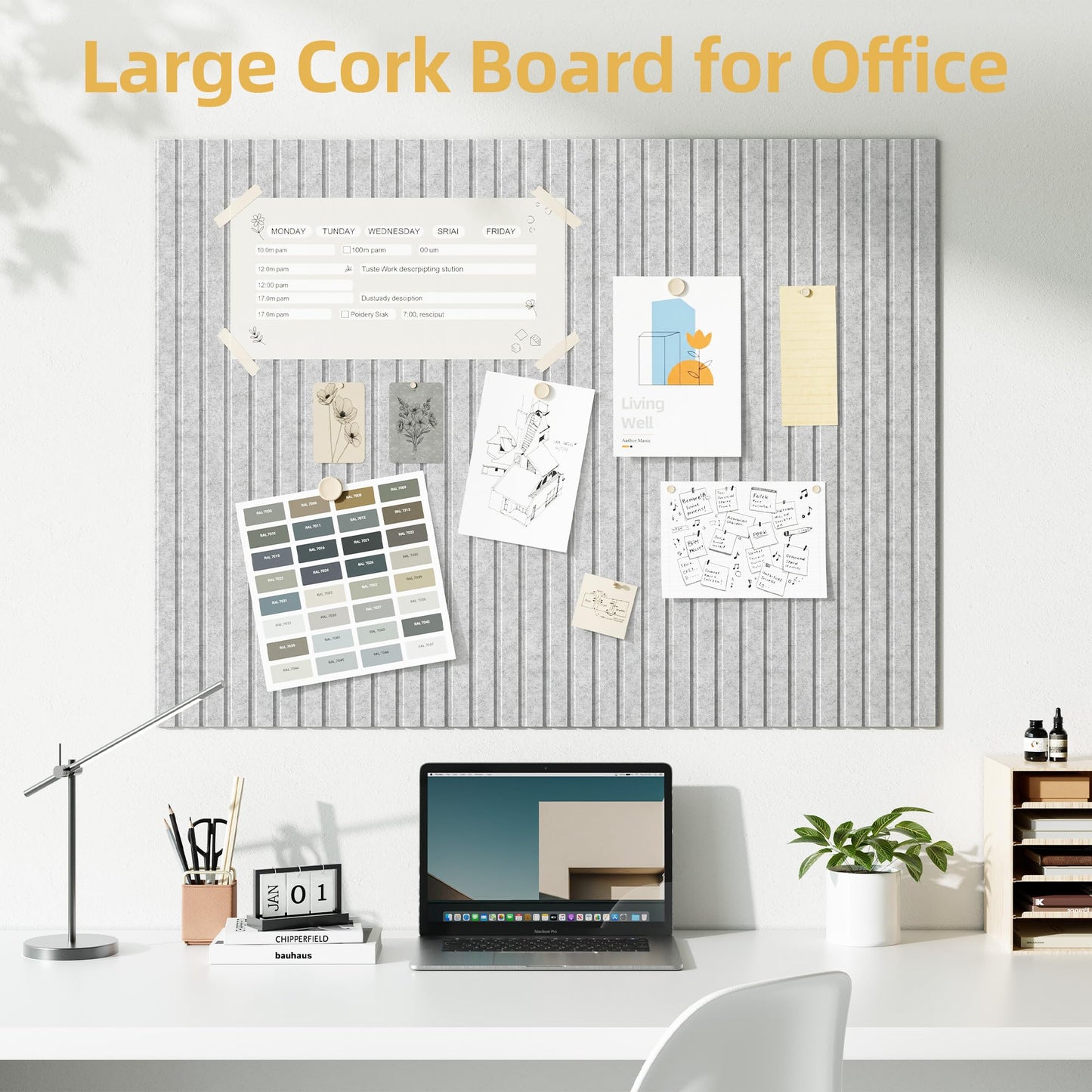 Large Cork Board for Wall 36" x 48" Gray Bulletin Board with Safe Removable Adhesive Squares for Pictures Photos, Alternative CorkBoard Felt Pin Boards Tiles for Office Classroom Wall Decor - 12 Pack