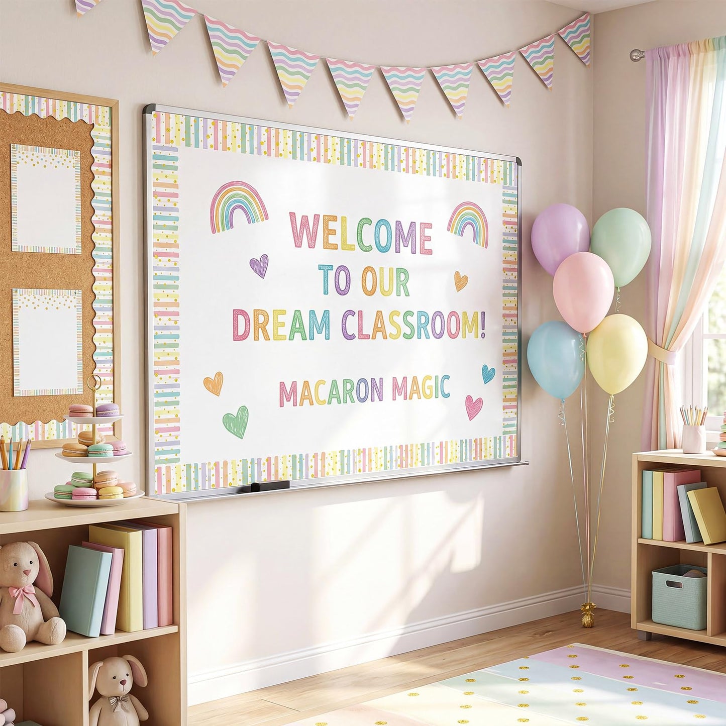 Tenceur 48 ft x 2.76 Inch Magnetic Borders for Whiteboard Decoration, Macaron Polka Dots Stripes Magnetic Bulletin Board Border Set for Summer Classroom Office Chalkboard Poster Board Decor