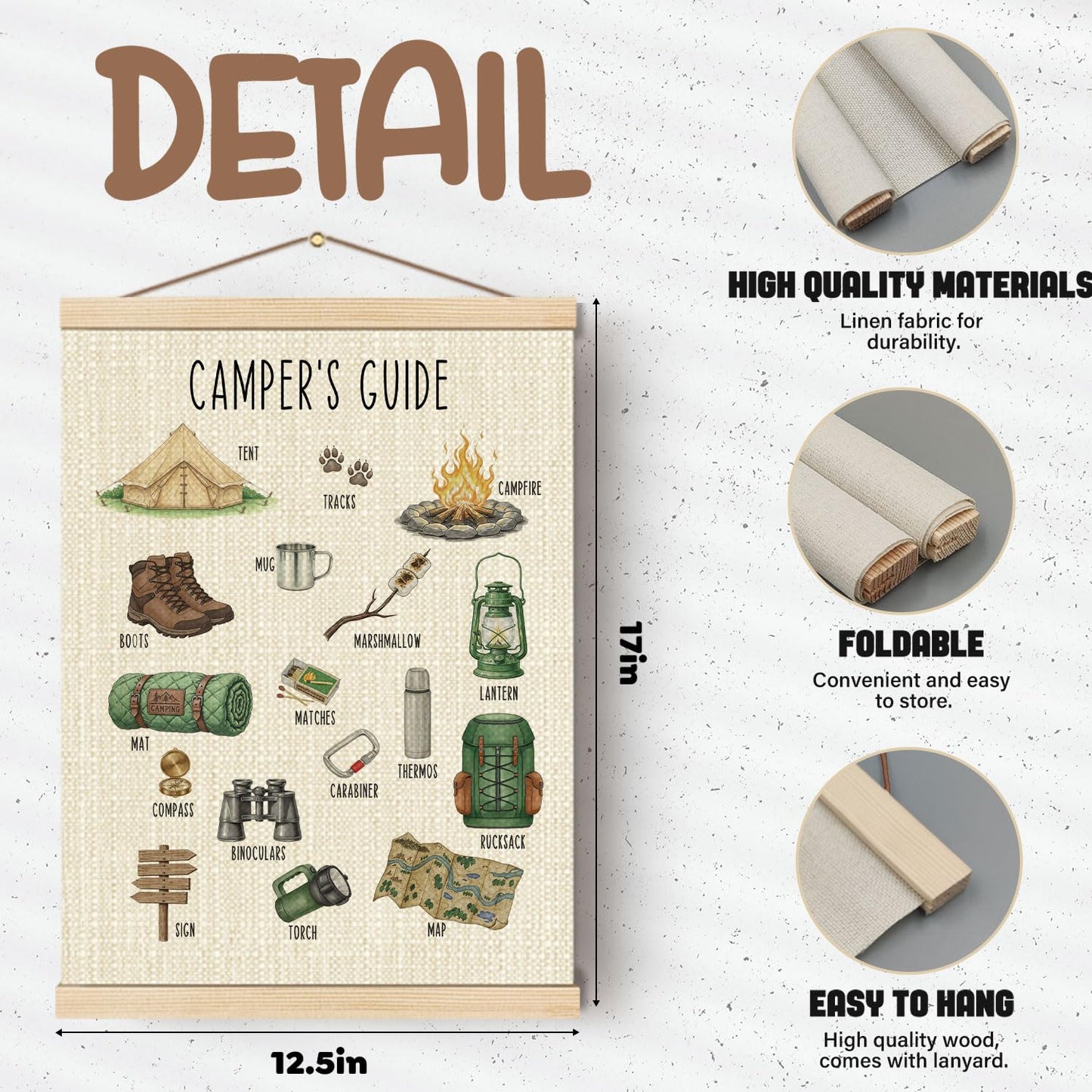 Boat Wades Educational Camping Wall Art Poster Hanger Frame, Camping Decor for Camper, Camper's Guide Wall Decor for Kids Room Bedroom Nursery Playroom Classroom, 12x16 Inch
