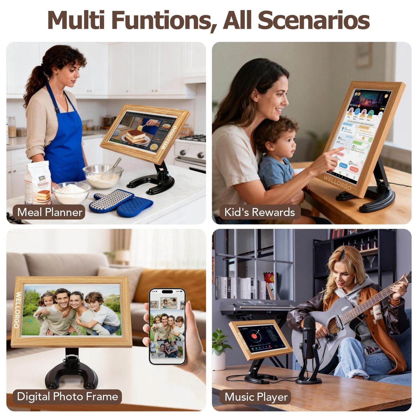 Wellorgo 15.6" Digital Calendar, Electronic Smart Calendar for Family Daily Planner/Chores Chart for Kids,Touch Screen with Remote, Streaming Apps Available, Picture Frame & 360° Rotatable Desk Stand
