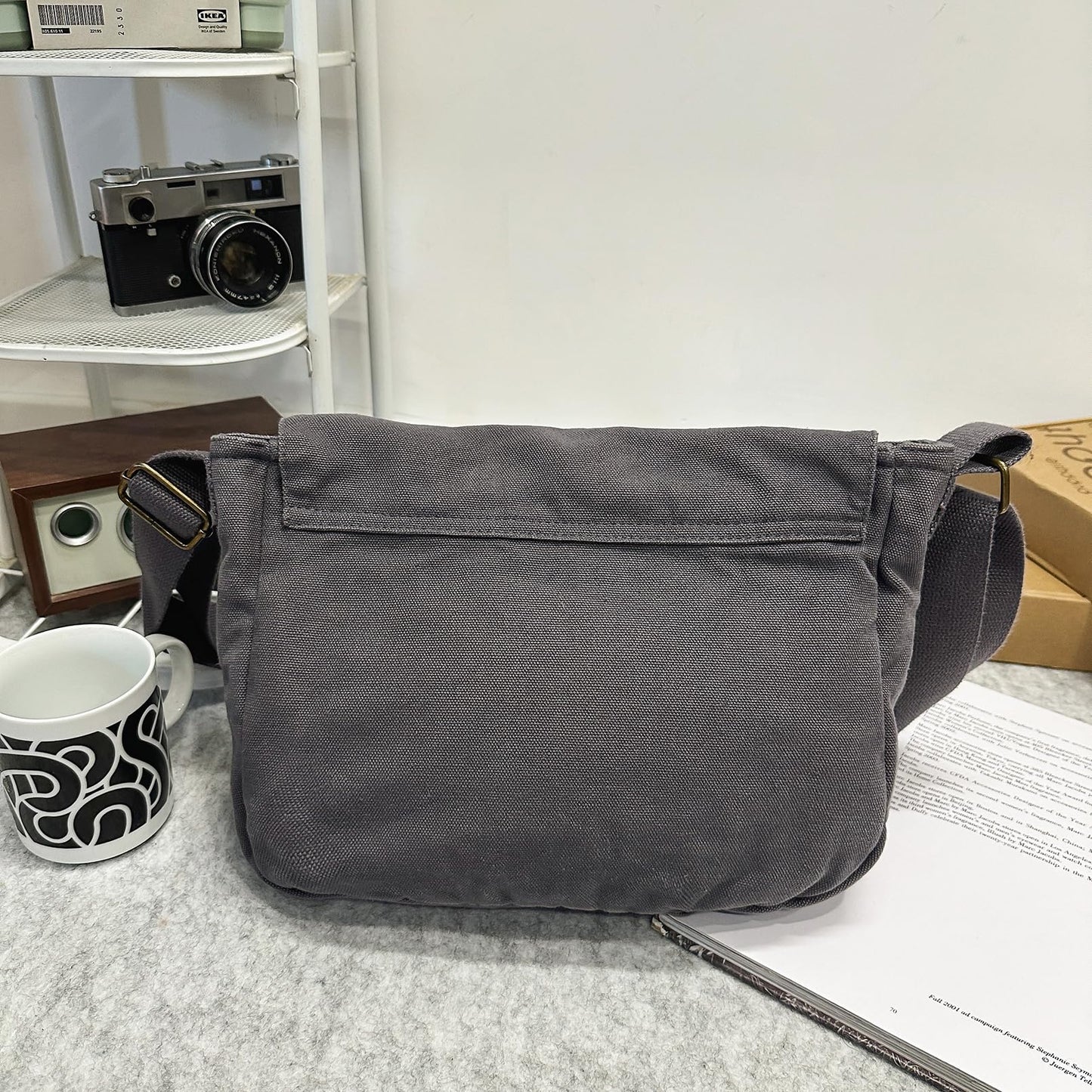 AFGWK School Vintage Canvas Messenger Bag for Men Crossbody Shoulder Bag Satchel Handbags(Slate)