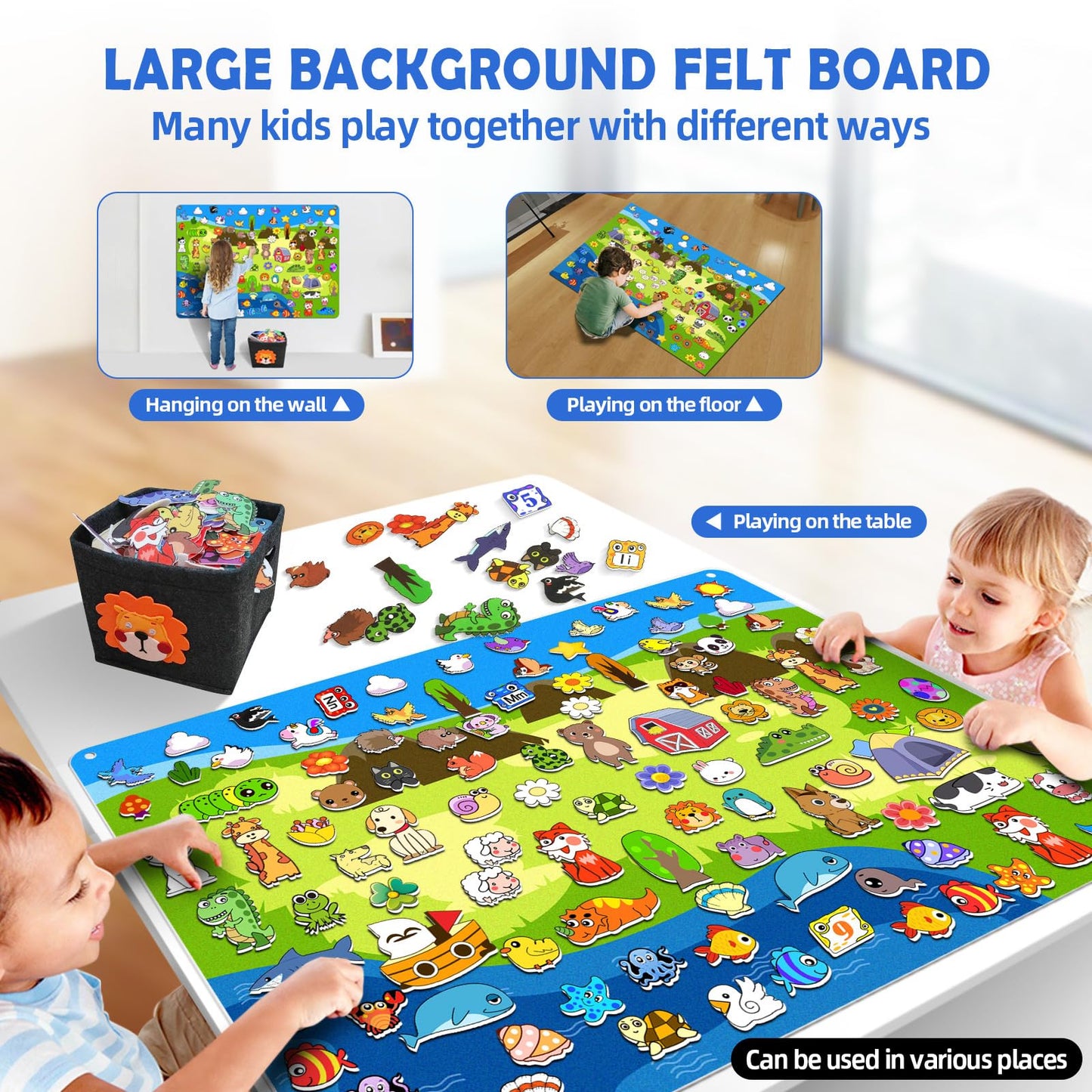 SKOLESK 204Pcs Animals Felt Busy Board Story Set with Storage Bag Preschool Large Wall Storyboard Forest Themed Early Learning Interactive Play Kit Wall Hanging Gift for Toddlers Kids 40 X 28 Inch