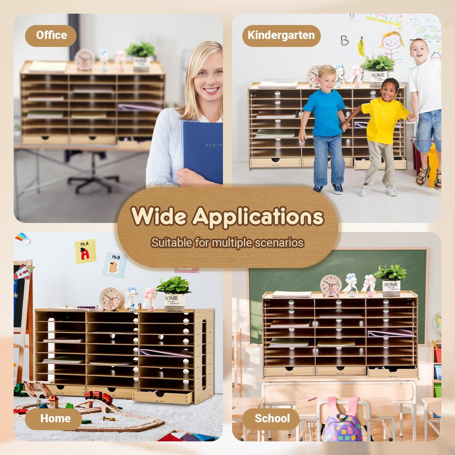 Colingmill Classroom Mailboxes Wooden Teacher Student Mailboxes for Classroom Literature Paper Organizer Compartments with Drawers, Sturdy Ease Setup for Home Office School(24 Slots)