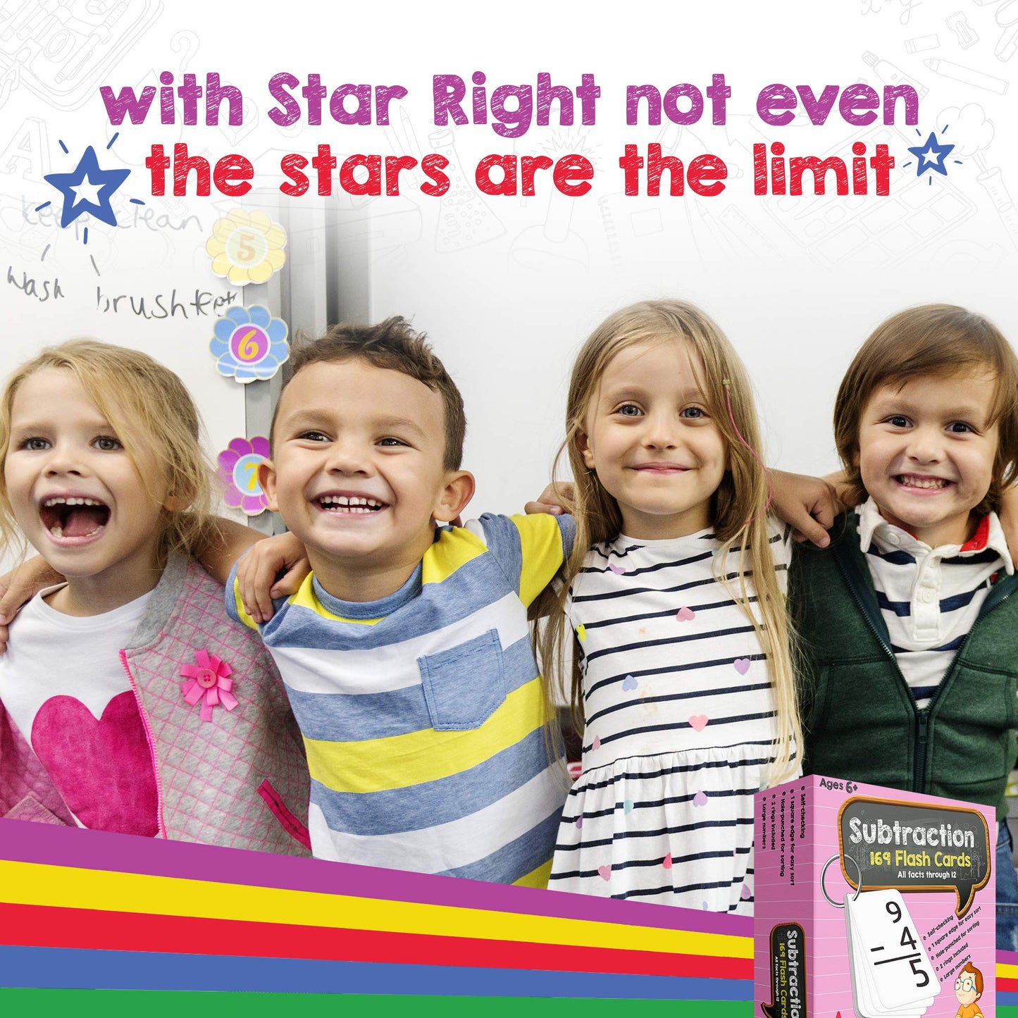 Star Right Subtraction Flashcards with 2 Metal Binder Rings - 169 Self Checking Flashcards - for Ages 6 and Up