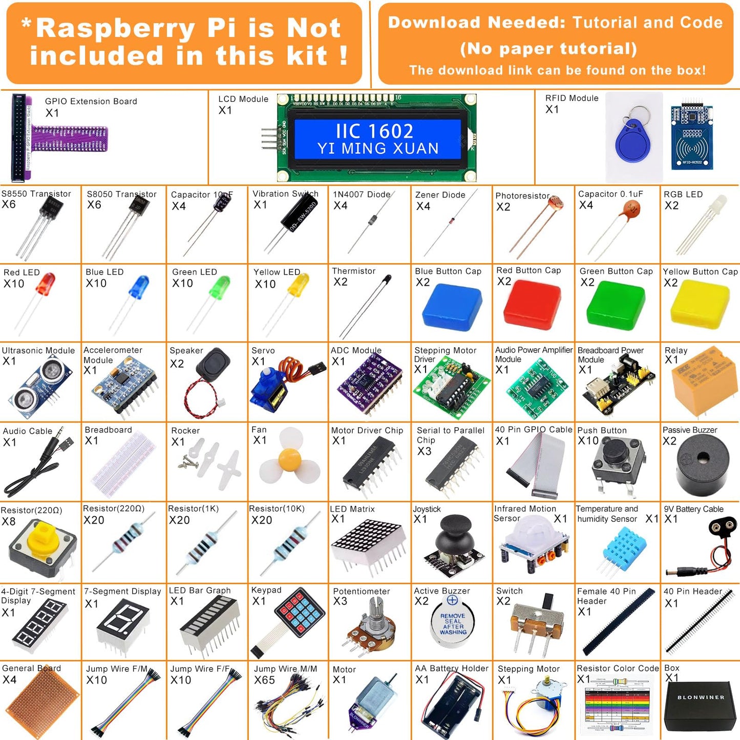 Ultimate Starter Kit for Raspberry Pi 5 4 B 3 B+ 400 Zero 2 W, Python C C++ Java Scratch Processing Code, 297 Items, 124 Projects, Online Tutorial Courses for Beginners(Raspberry Pi NOT Included)