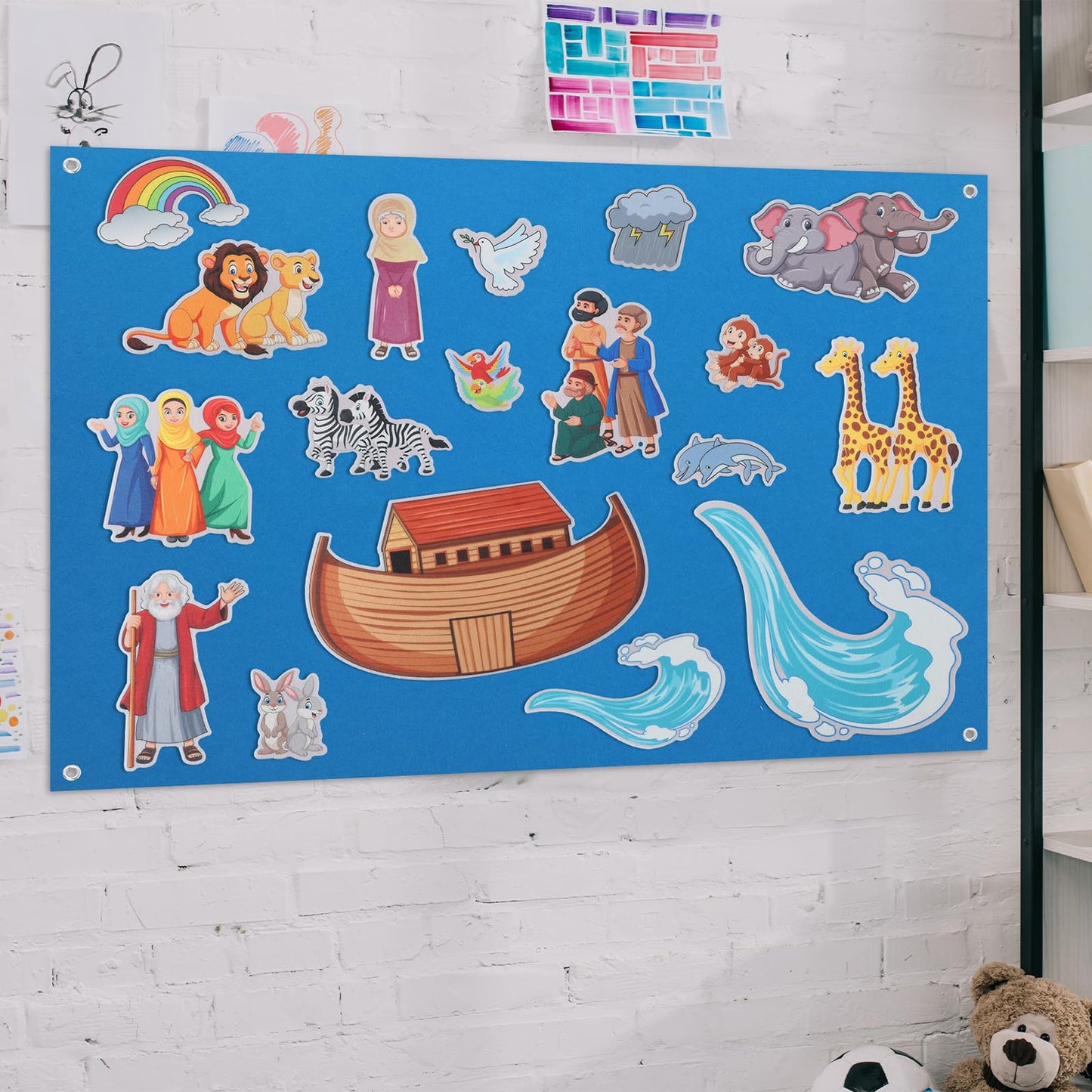 HunnmingRe Noah's Ark Felt Board Bible Stories Set Flannel Felt Board for Girls Boys Noah's Ark Craft Toy Pieces Bible Puzzles for Baptism School Class Home Activities