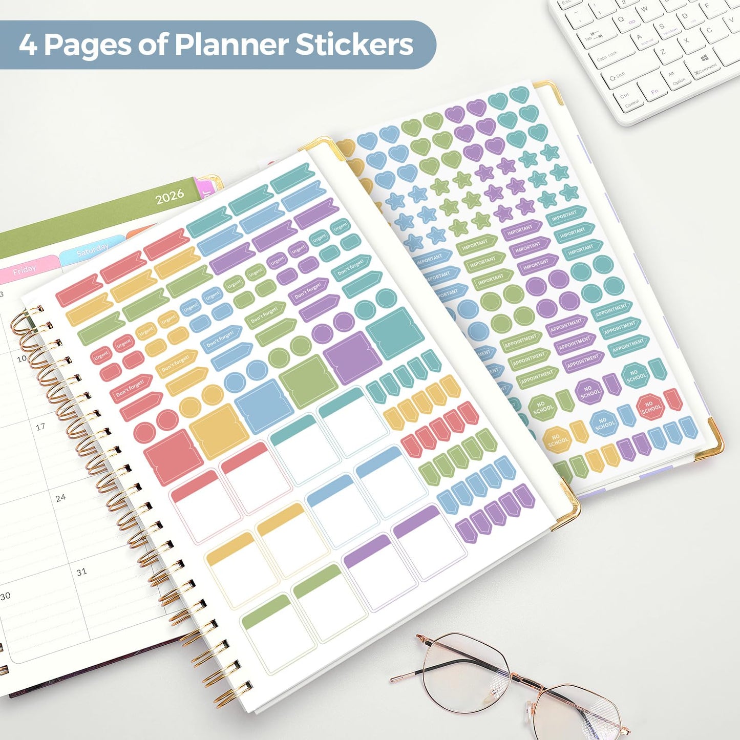 SKYDUE Teacher Planner 2026-2027 Academic Year, 8.5" x 11" Deluxe Teacher Lesson Planner with Monthly Tabs & Stickers, Lesson Plan Book 26-27, FloralB