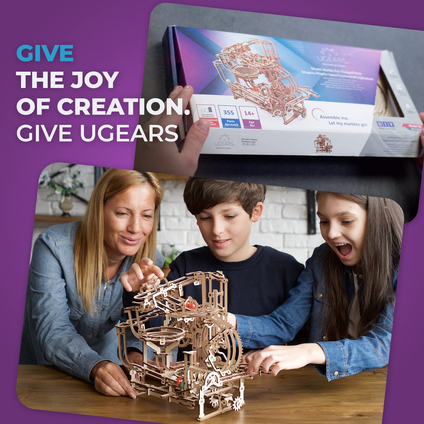 UGEARS Wooden Marble Run Stepped Hoist - Mechanical 3D Wooden Puzzles for Adults Kit, Fun DIY Model Kit Crafts for Adults - Unique Gift 3D Puzzle for Adult Marble Game for Hobby Enthusiasts - 355 Pcs