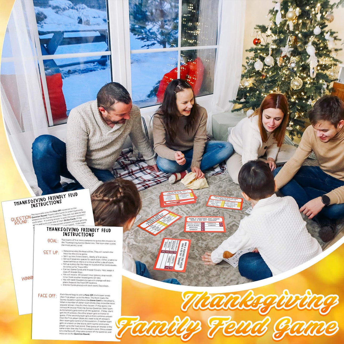 Syhood Thanksgiving Friendly Feud Card Game with 2 Answer Buzzers, Friendsgiving Trivia Quiz Game for Family, Party Night Activities for Adults, Office, Large Group and Team Building