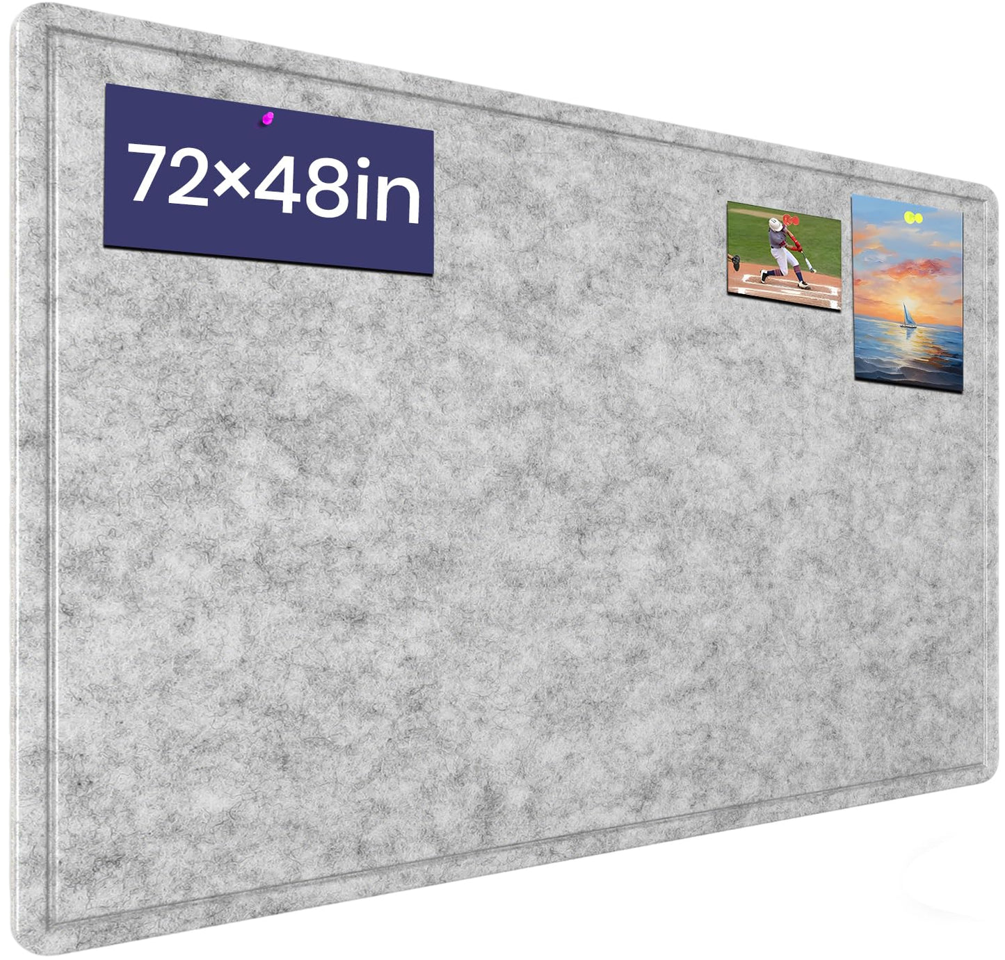 Large Bulletin Board, 72 X 48 inches Cork Board with 30 Pushpin, 6' x 4' Felt Cork Board Notice Pin Board, Self-Adhesive Vision Board Mood Board Foldable Photo Board for Wall - Silver Gray