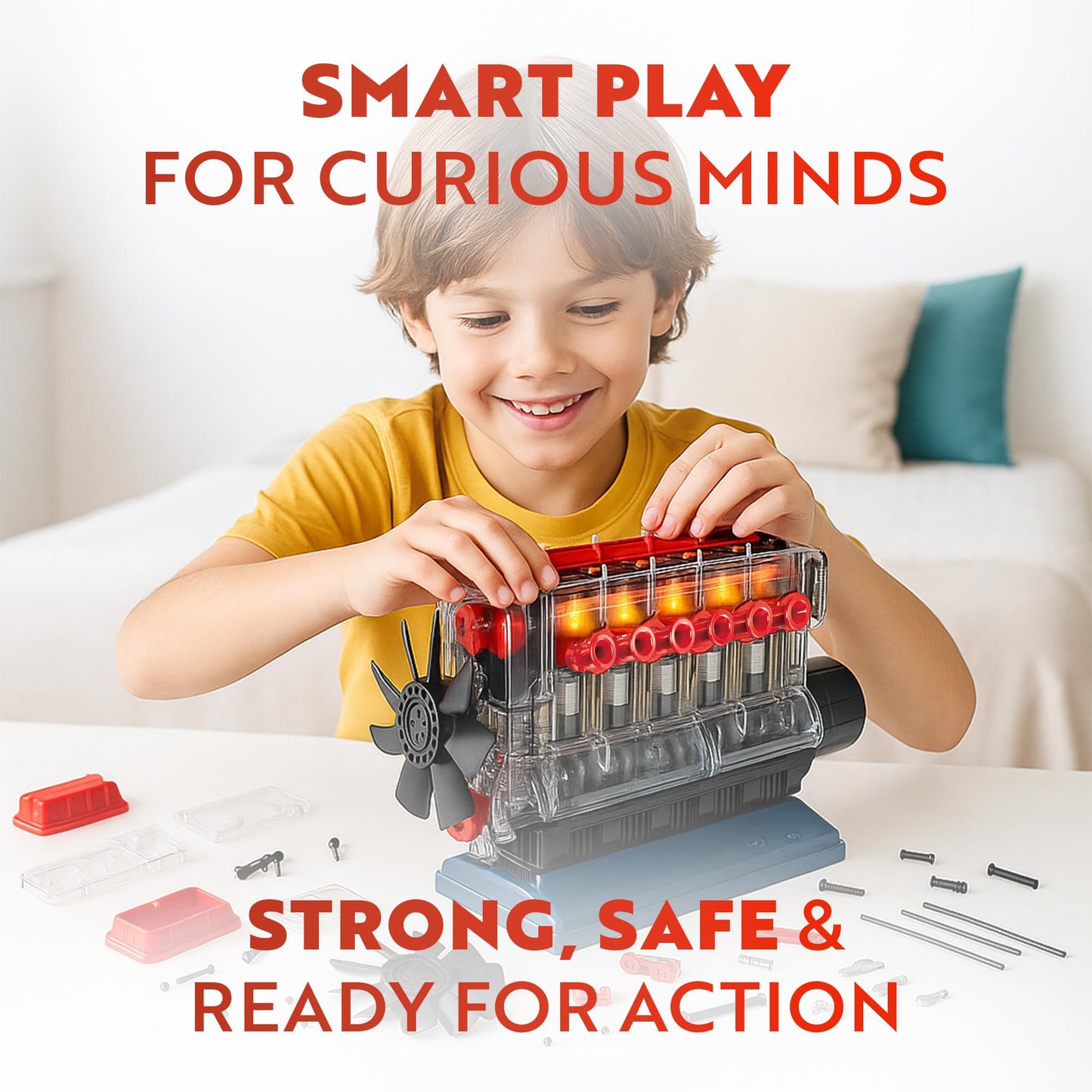 Playz Inline 6 Engine Model Kit - Build Your Own STEM Inline 6 Small Engine that Runs Kit for Adults & Kids Age 10-12+, Visible Inline 6 Mini Engine Kit that Works for Adult w/ 230 STEM Parts