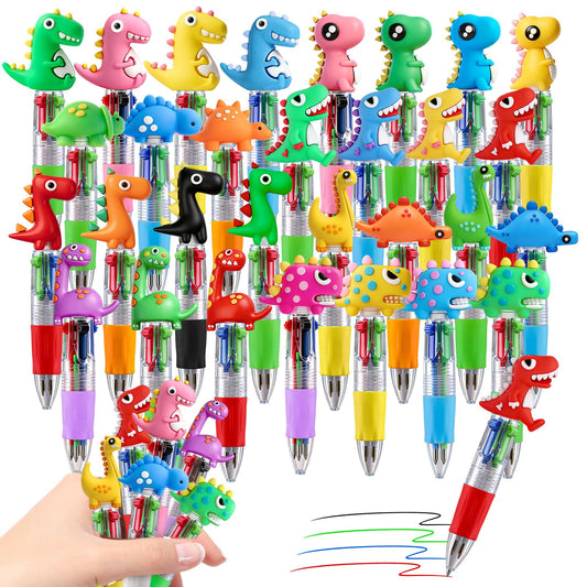 CZWZ 30Pcs Mini Multicolor Pens in One 4-in-1 Cute Pens Bulk for Kids, Ballpoint Pen for Birthdays and Parties, Fun Gifts Assorted Ink Kawaii Pen(Dinosaur)