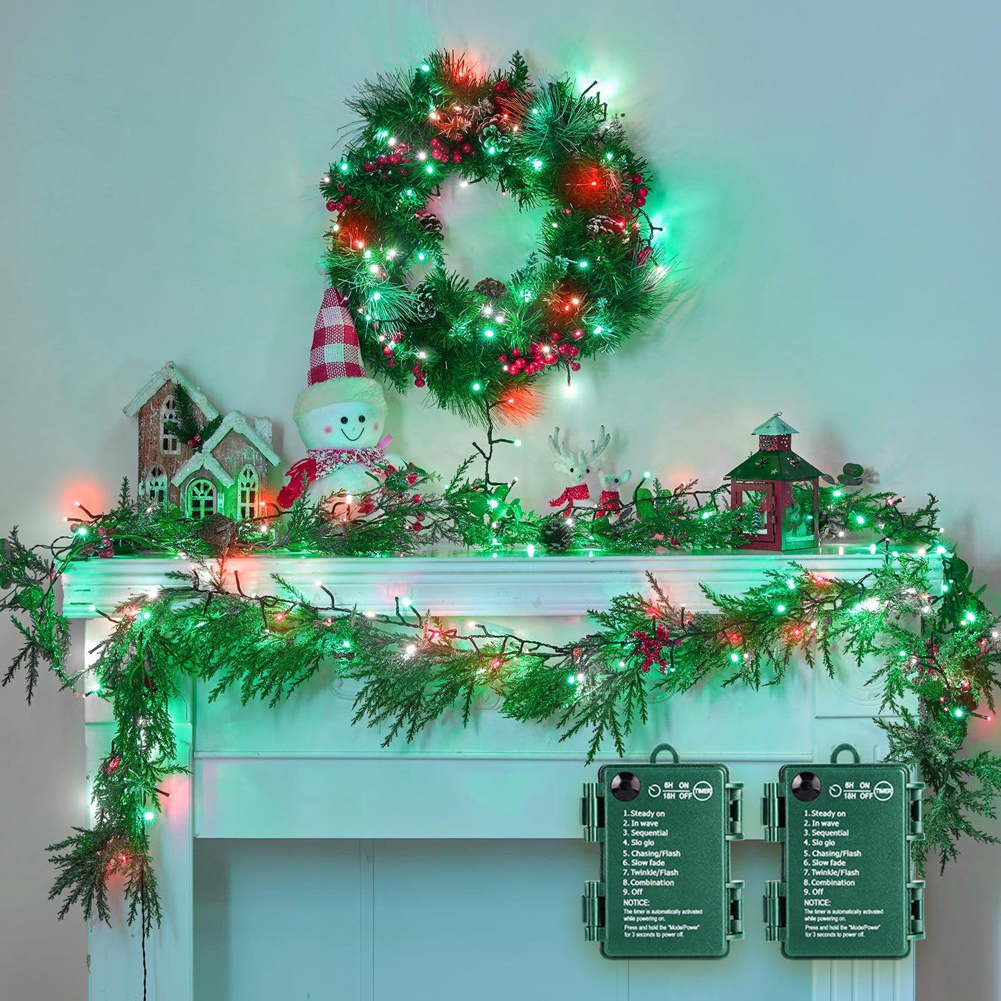 Minetom Christmas Cluster Lights, 10Ft 120 LED, Waterproof Twinkle Lights, 4 Pack, Red Green & White