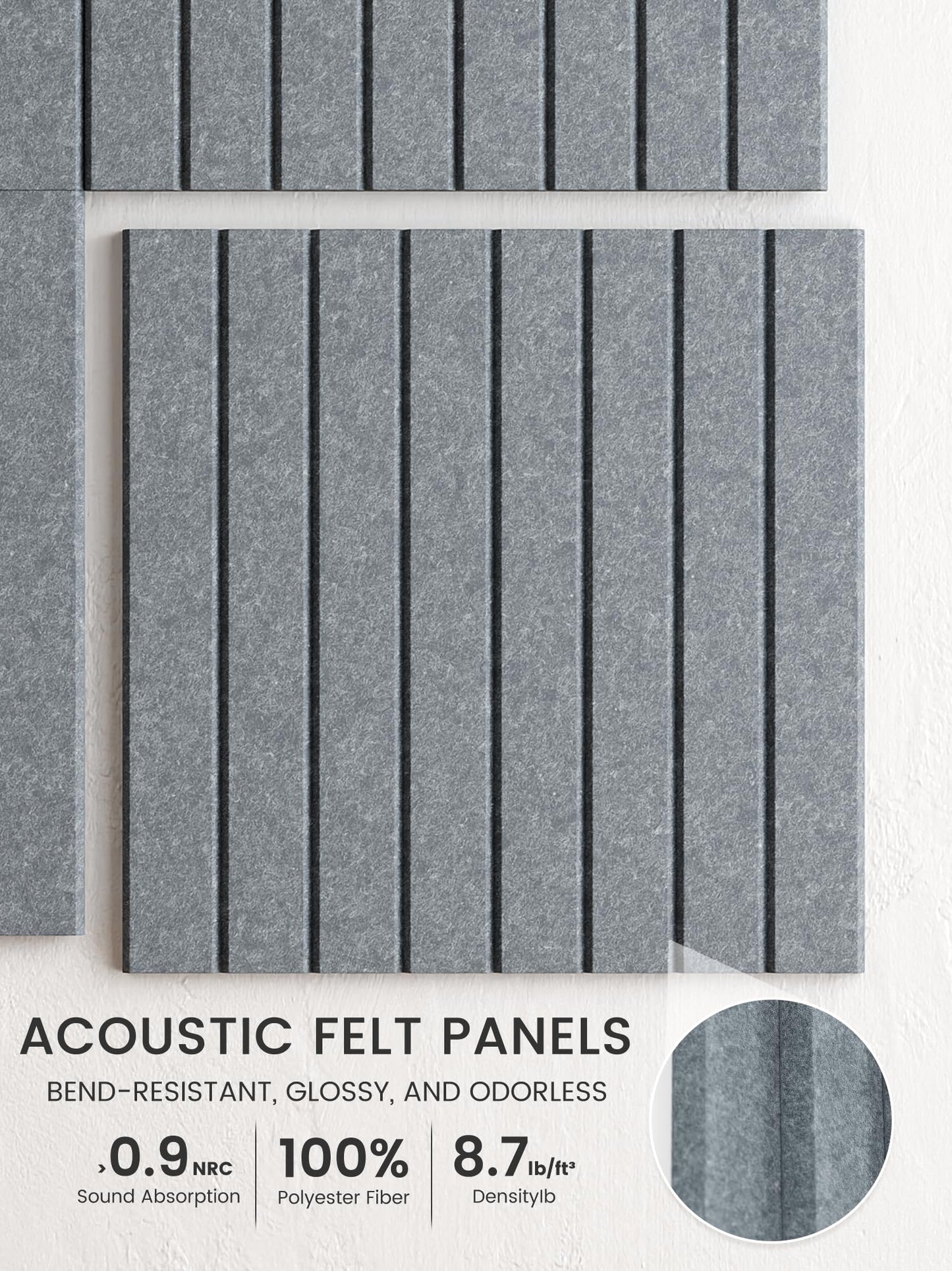 Bumusty Large Cork Board Alternative-48 x 36" Felt Bulletin Board Tiles, with 30 Pushpins, 70 Adhesive Tabs, Fine-Stripe 12-Pack, Cork Boards for Office Push Pin Board Felt Board-Blue Gray