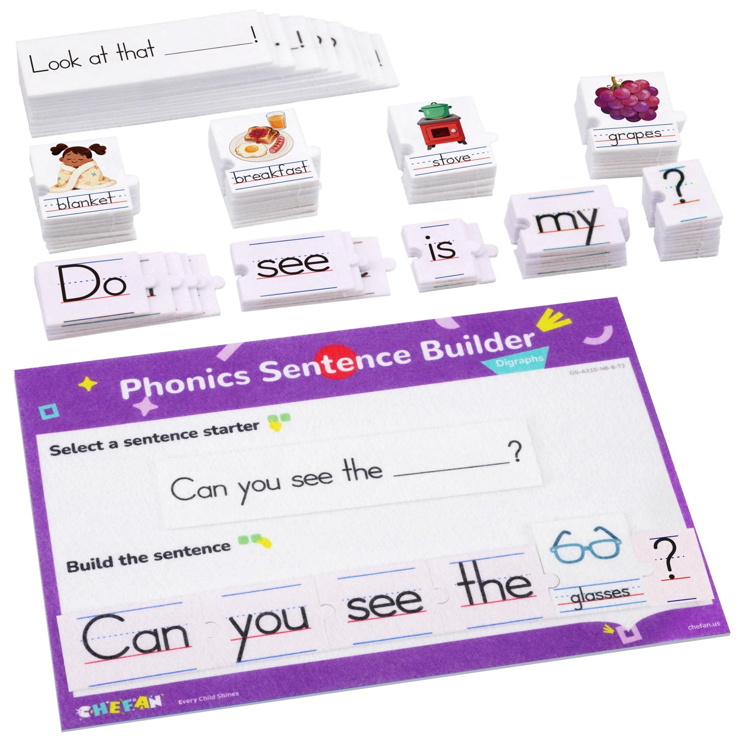 CHEFAN Sentence Building for Kids, Learn to Read & Write, Sight Words Learning Toy, Sentence Board with Writing Board, Speech Therapy for Preschool Kindergarten