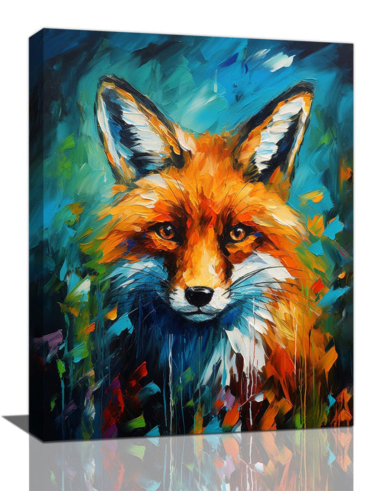 Fox Decor Wall Art Banksy Fox Pictures Wall Decor Canvas Prints Framed Artwork Paintings Poster Fox Gifts Decorations for Home Kitchen Bedroom Living Room Bathroom Office 12"x16"