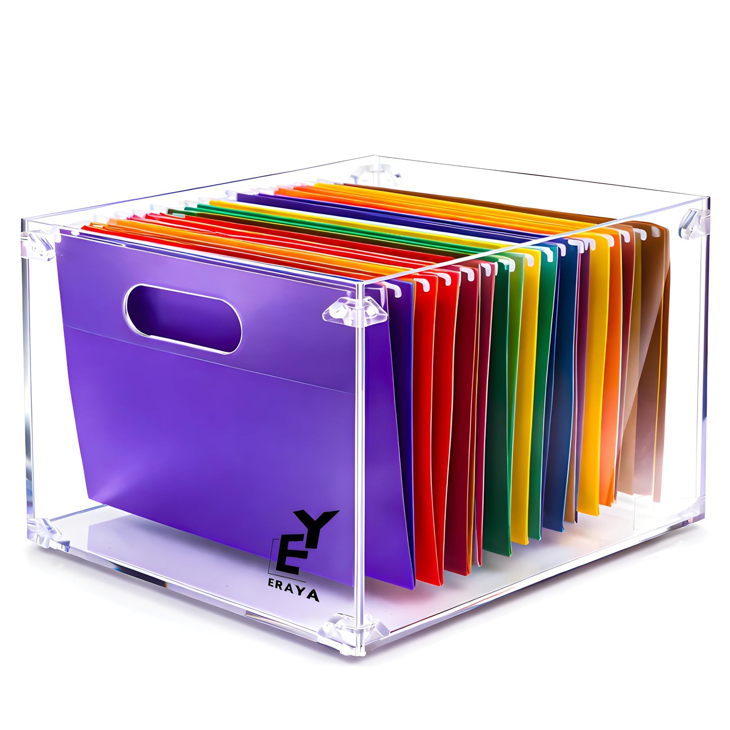 ERAYA Clear Acrylic File Organizer with Handles, Portable Hanging File Box for Letter/A4 Documents 8.5"x11", Sleek Desktop Storage for Office, Home, Study, Magazines, Notebooks, and School Supplies