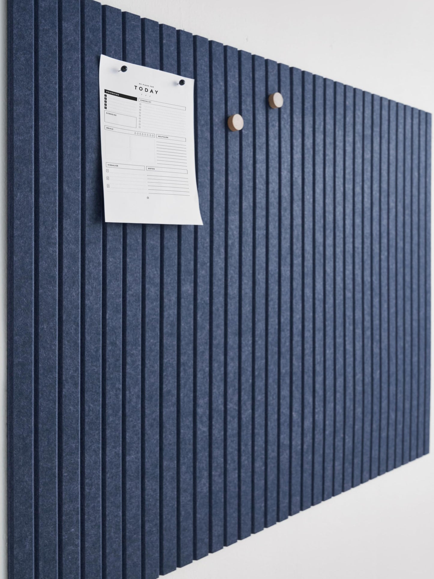 VIVELDA Felt Bulletin Board Tiles 48"x36" - 12-Pack Cork Board Alternative, OEKO-TEX Certified, NRC 0.95 Acoustic Felt Wall Panels, Damage-Free Adhesive, Slatted Design Home Office, Classroom (Indigo)