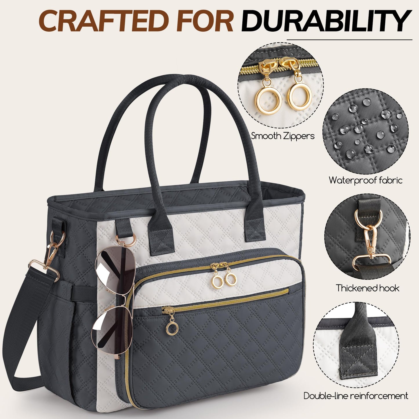 Large Bible Bag with Bible Cover Case for Women，Church Tote Bag Travel Bag Diaper Bag with Shoulder Strap for Teachers, Nurses, Moms, Bible Lovers (Gray)
