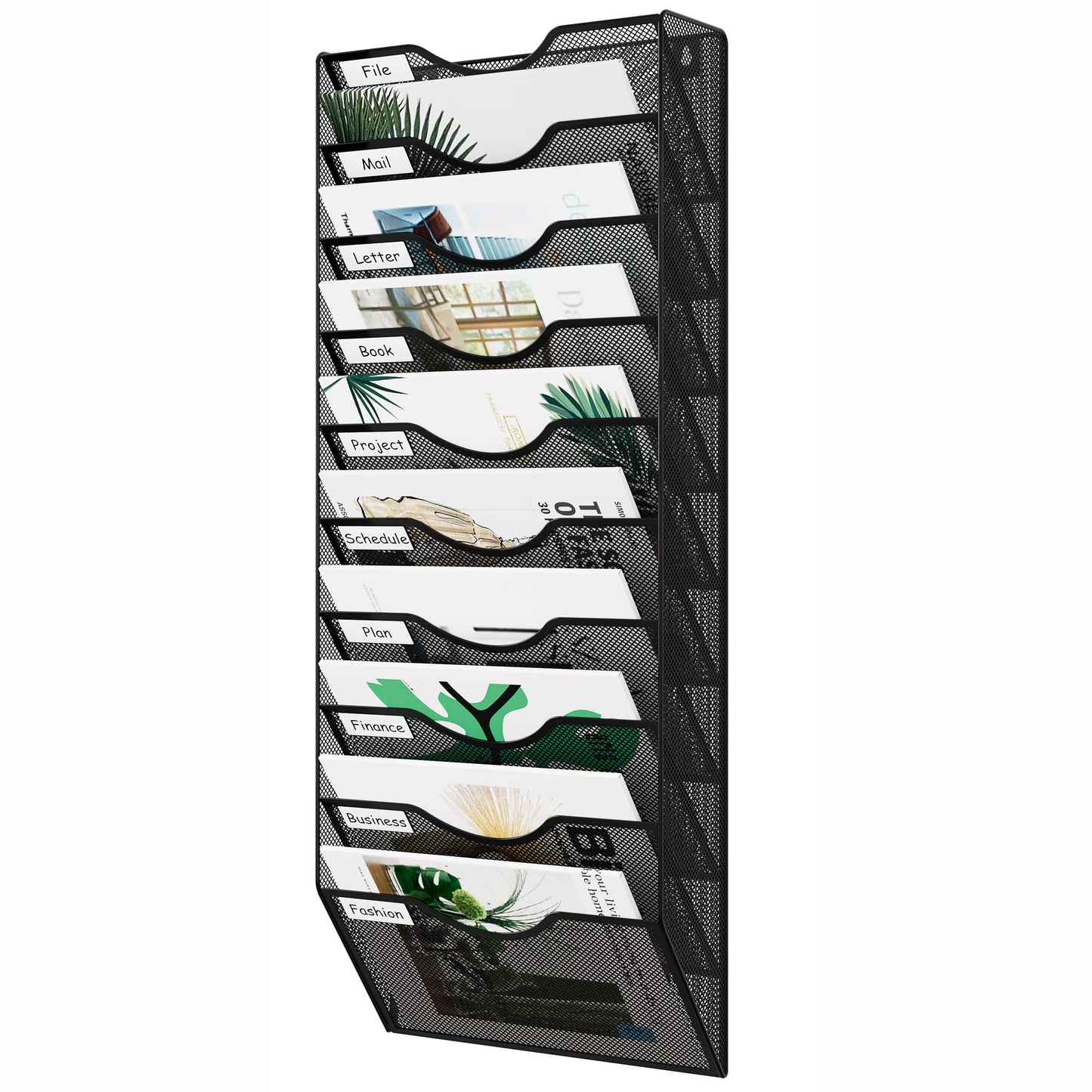 EasyPAG 10 Pocket Mesh Wall File Organizer, Hanging Paper Folder Holder with Classify Label, Vertical Wall Mount Mail Organizer for Office Home Classroom, Black