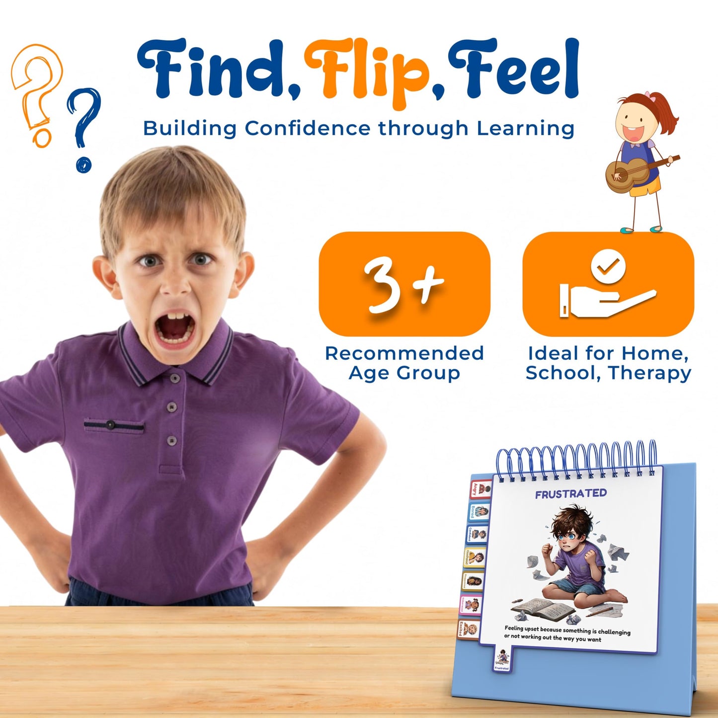 Thought-Spot Expressive Faces Flipbook | Emotions Wheel & Feelings Chart | Emotional Regulation Tool for Home, Class, Calm Down Corner | Helps Kids Learn Coping Skills | Autism Must-Have