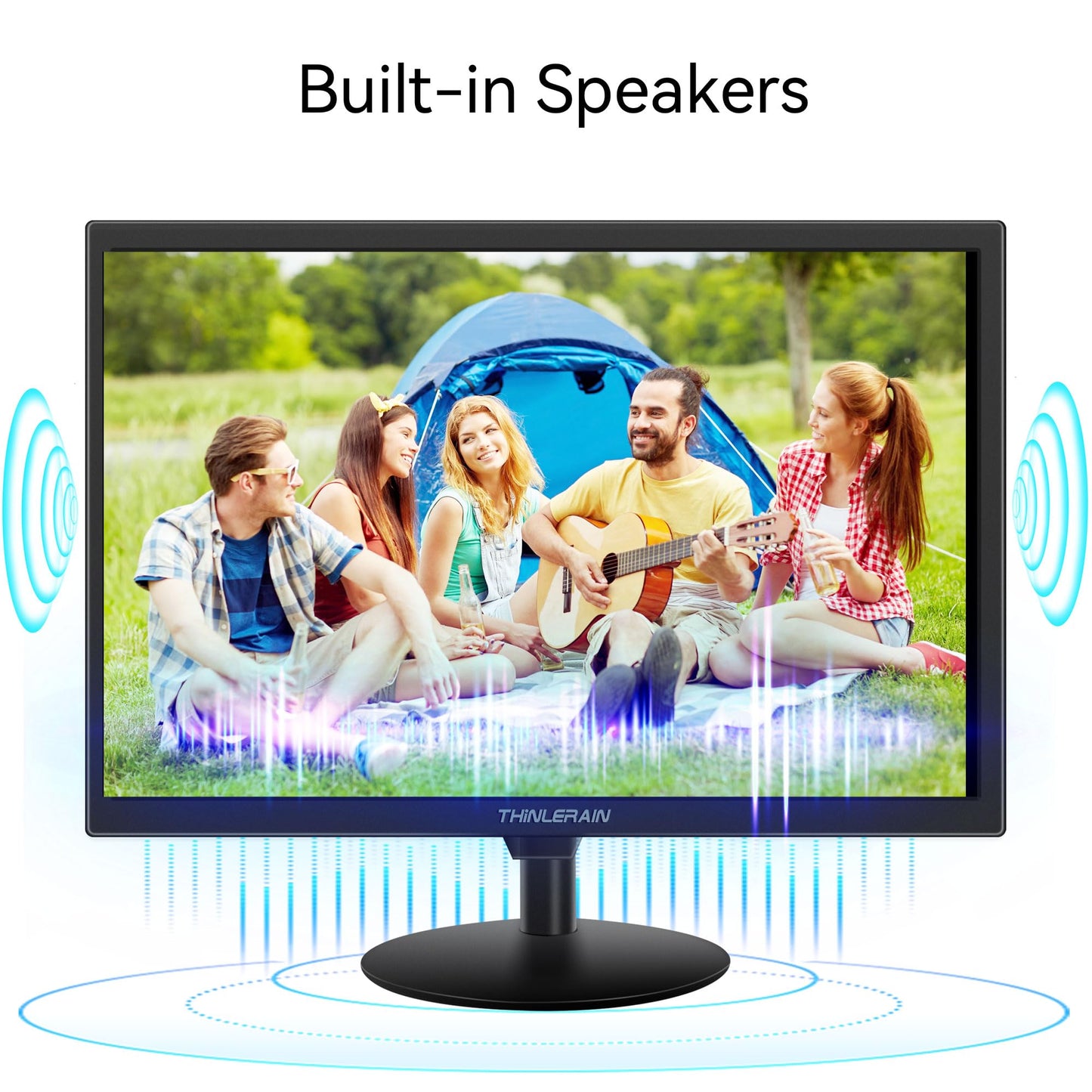 Thinlerain 21.5 inch Computer Monitor 1920x1080 PC Monitor with HDMI VGA AV BNC USB Ports, 60Hz, 5Ms, VESA, Display Build-in Speakers for Office Home