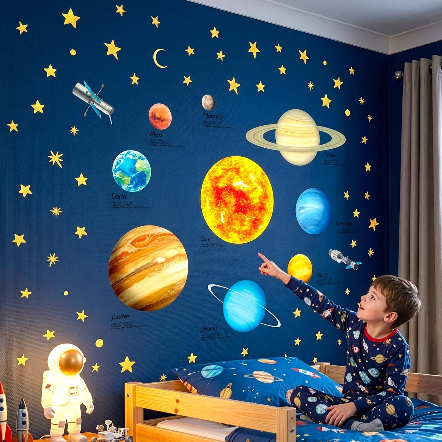 DECOWALL DS9-2007 Solar System Kids Wall Stickers Wall Decals Peel and Stick Removable Wall Stickers for Kids Nursery Bedroom Living Room d?cor