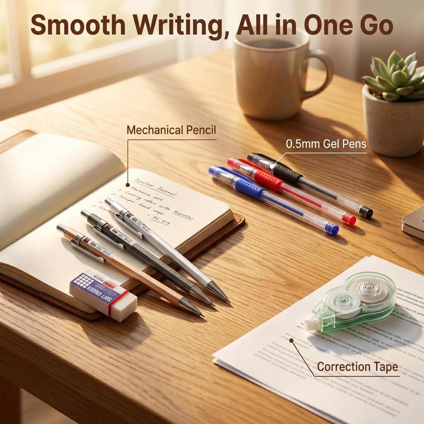 25 Pcs All-in-One Office Supplies Set, School Supplies Kit for High School & College, Stationery Set with Pens, Highlighters, Stapler, Scissors, Tape, Ruler, Correction Tape, and More