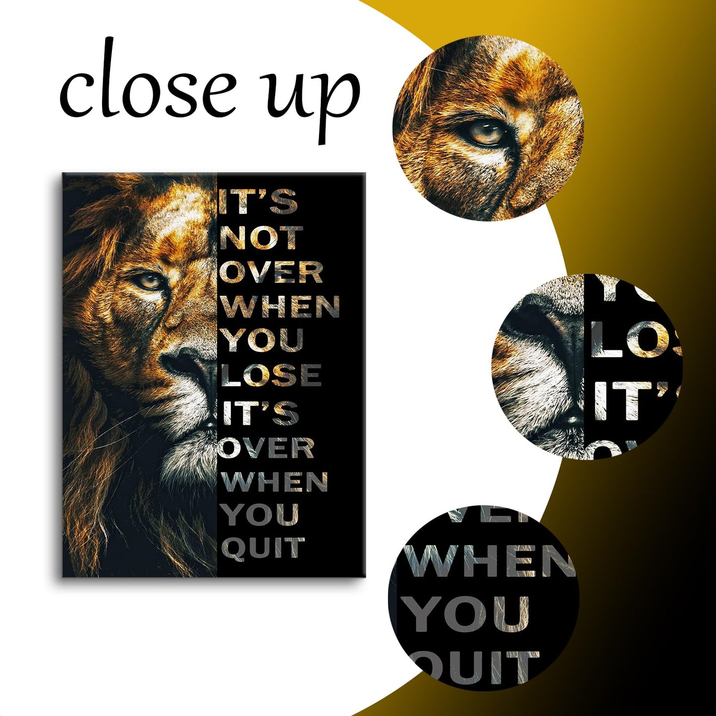 PJQART Motivational Posters Animal Lion Canvas Print Wall Art Inspirational Quote Picture Painting Modern Home Decor Inspiring Artwork for Living Room Bedroom Office Ready to Hang [18''W x 24''H]