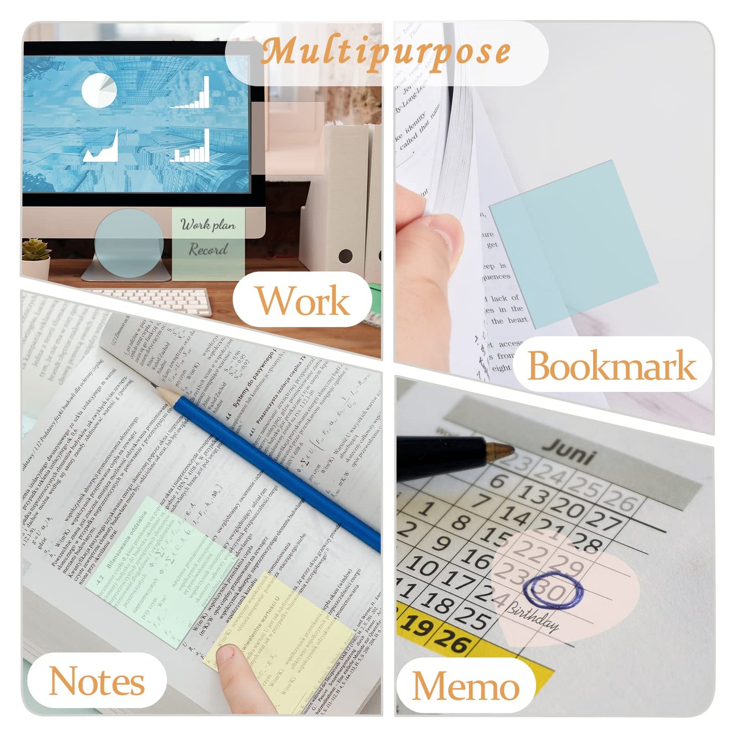 BAYTORY 1700 Sheets Transparent Sticky Notes, Clear Waterproof 3 x 3 inch See Through Memo Pad, Self-Adhesive Translucent Writable Index Tabs for Annotating Books, Study Supplies