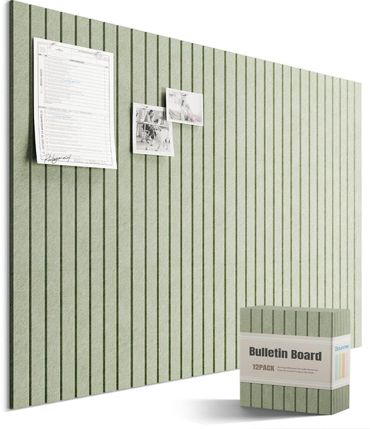 Bounmer Large Cork Board Alternative 48“ x 36”, 12-Pack Felt Bulletin Board Tiles with 60 Safe Removable Adhesive Tabs & 30 Pushpins, Cork Boards for Office Walls Decor (Sage)