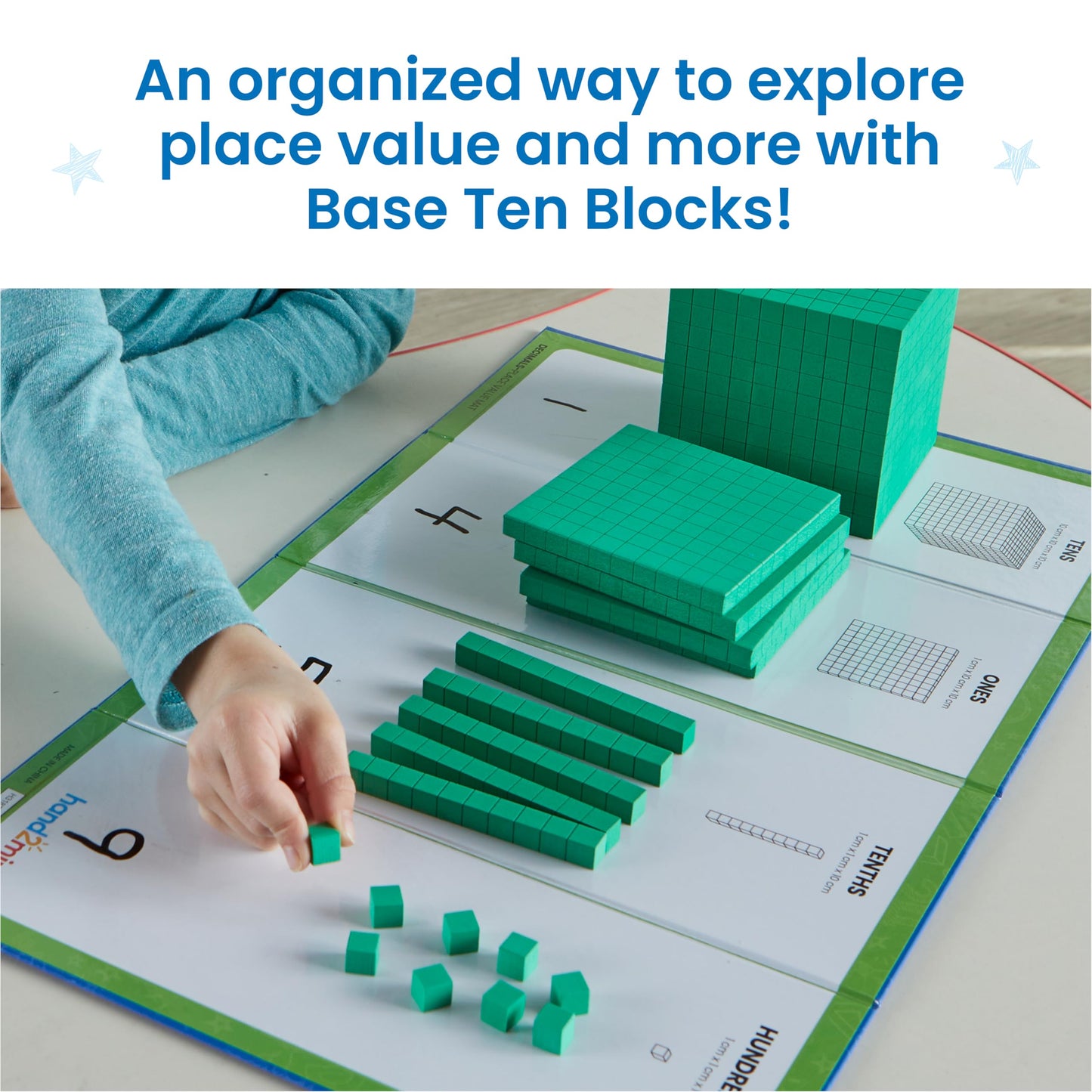 hand2mind Foam Base Ten Blocks Activity Set, Place Value Manipulatives, Base 10 Blocks for Math, Counting Cubes, Math Manipulatives 1st Grade, Small Group Classroom Must Haves (133 Pieces)