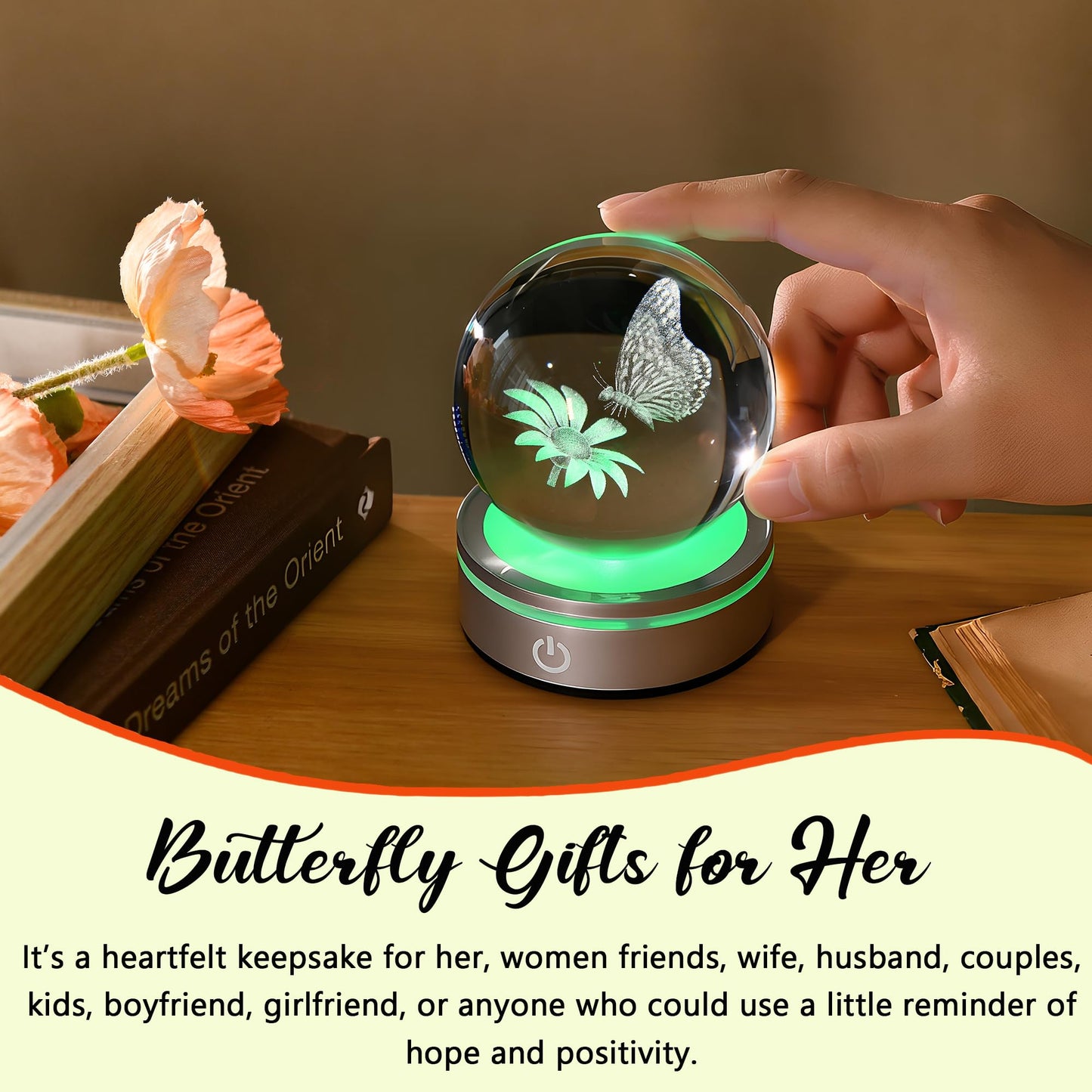 IFOLAINA 3D Butterfly Crystal Ball Decor Lamp Gifts Ideas for Girlfriend Wife Mom Her Mothers Day Birthday Christmas Butterfly on Sunflower in Glass Ball