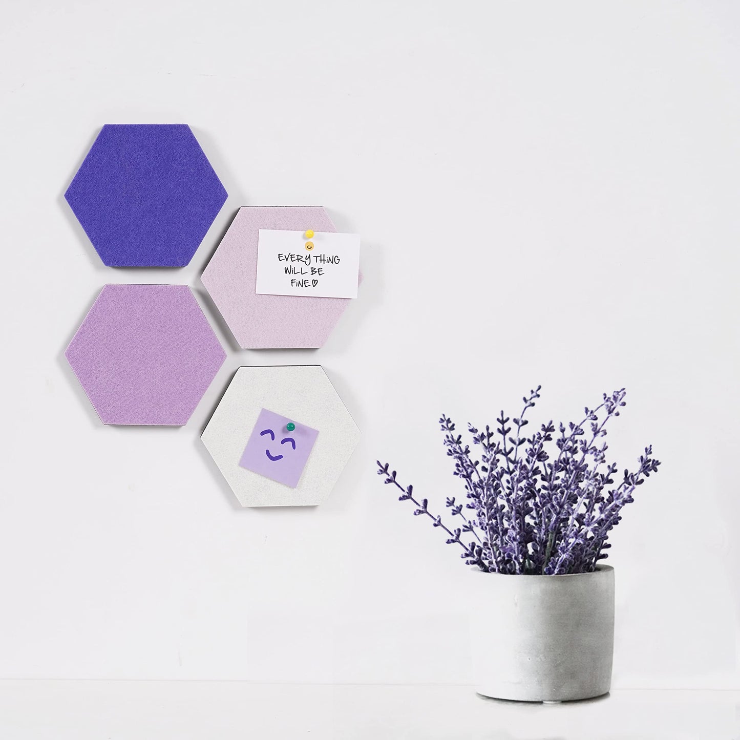 Afumazi 8Pcs Hexagon Felt Cork Board Tiles Self Adhesive Bulletin Board, Pin Board for Wall Decor Memos Photos Display (Set F)