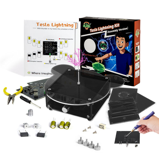 eUda+ STEM Tesla Lightning Kit for Kids&Adults Toys for 12 Year Old Boys Build Your Tesla Coil Kit Stem Kits for Kids Age 14-16 Girls Soldering Practice Kit for Beginners 12+ (Soldering Version, BTG)