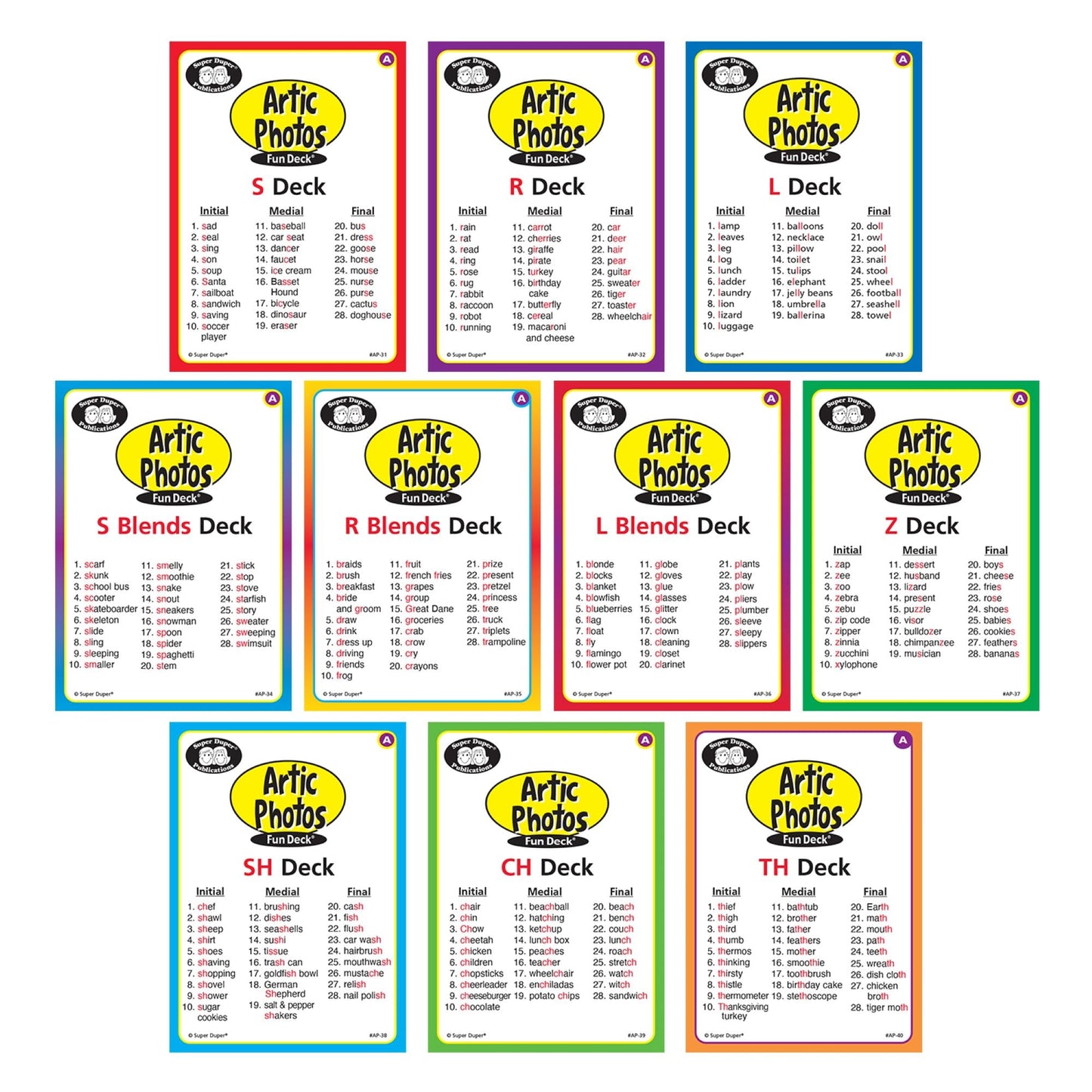 Super Duper Publications | Set of 10 Articulation Photo Flash Cards Fun Decks (Combo Set One) - New Revised Color Photos | Speech Therapy | Educational Learning Resource for Children