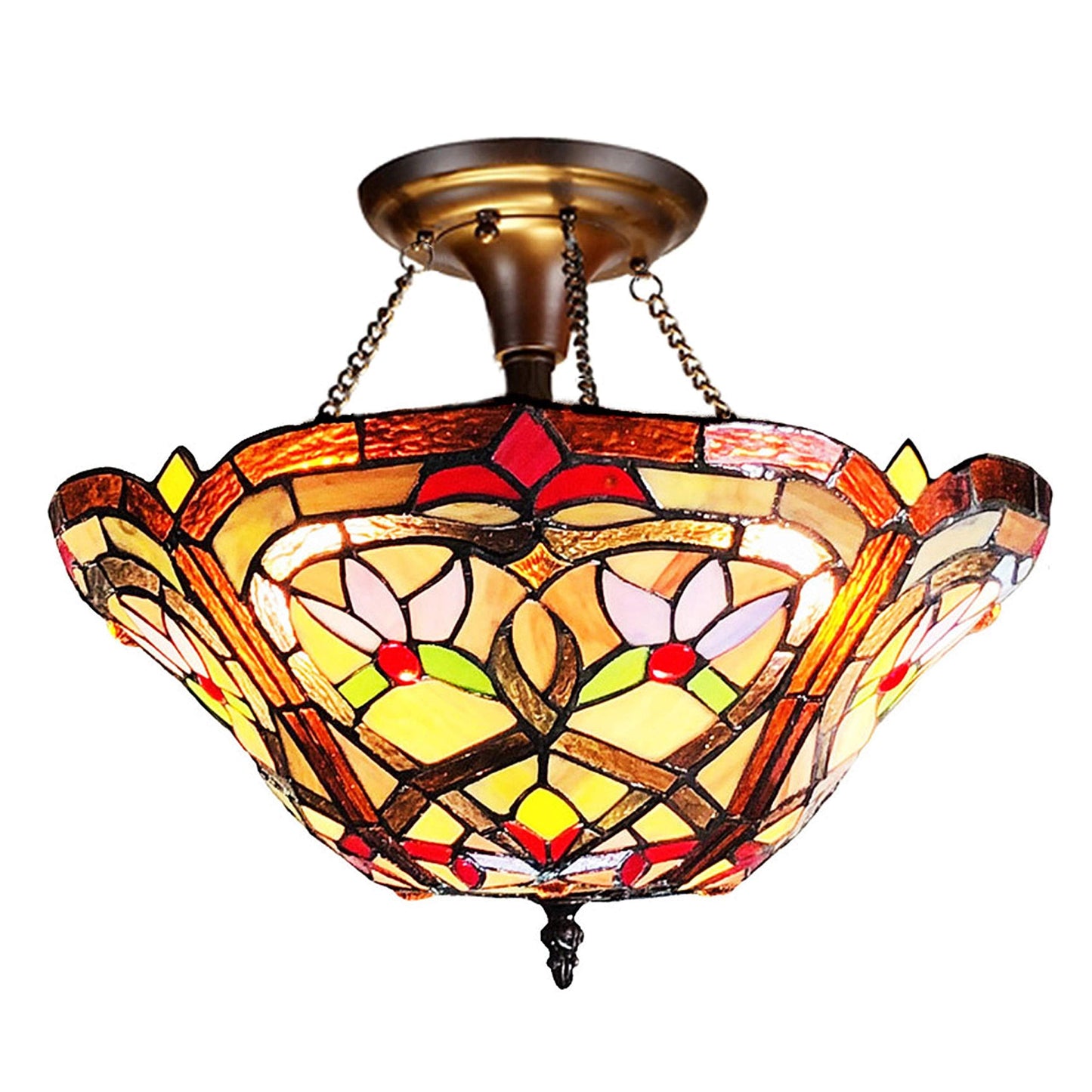 Chloe Lighting Tiffany-Style Semi-Flush Pendant, Victorian Design, Stained Glass, 14.5in Height, Multicolor, Model CH1T579AV16-UF2