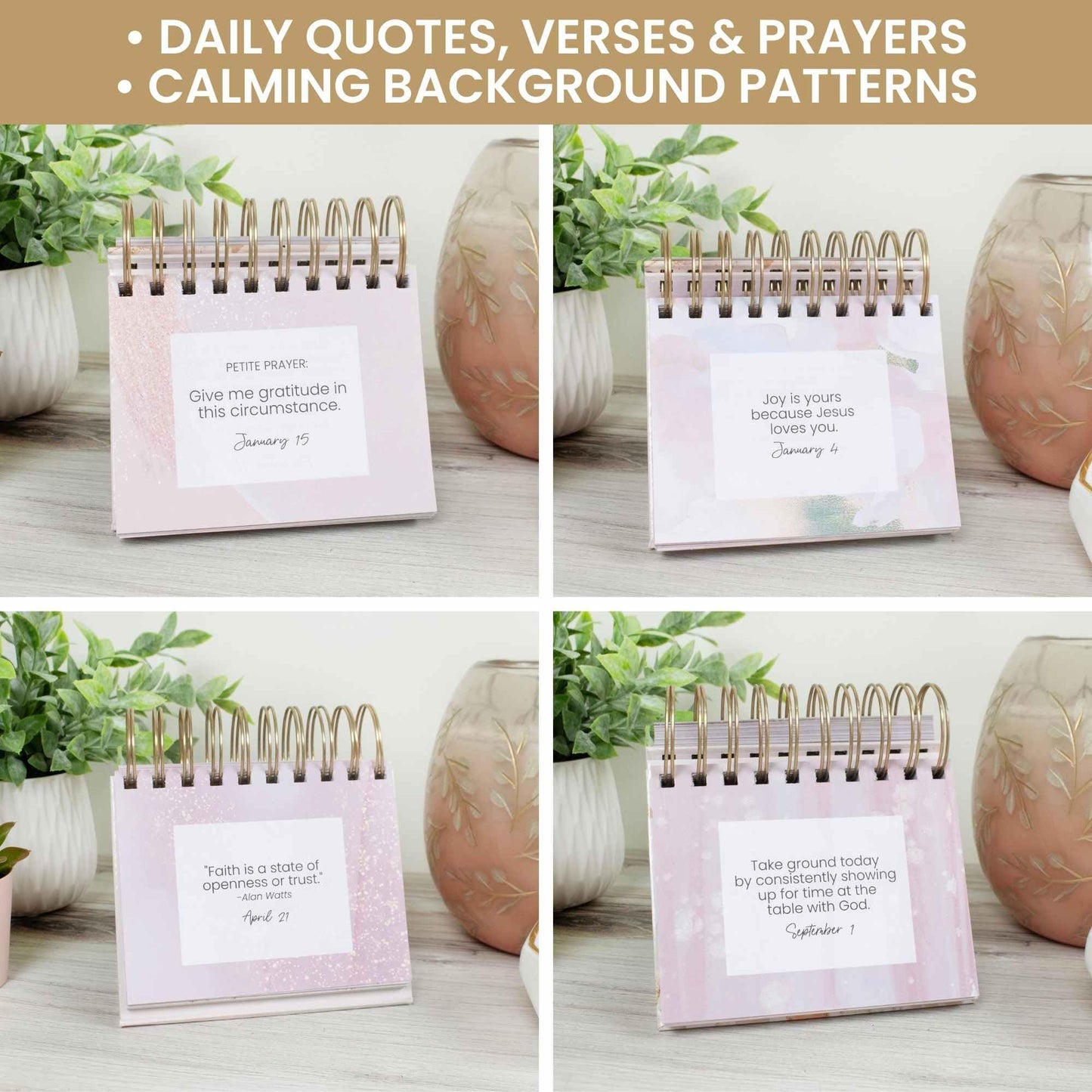bloom daily planners x Writefully His Undated Perpetual Desk Easel - Christian Inspirational Standing Desktop Flip Calendar - Page a Day - (5.25" x 5.5") - Moments of Grace