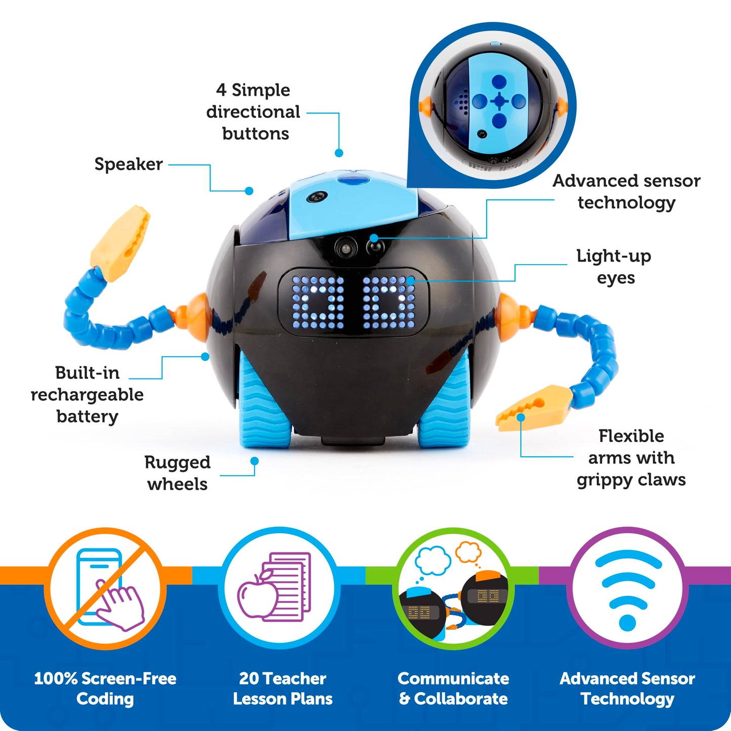 Learning Resources Cooper the STEM Robot Classroom Pack – Rechargeable Educational Coding Robot Toy for Elementary School, Coding Toys for Kids, Robotics Kits for Kids Age 5-7