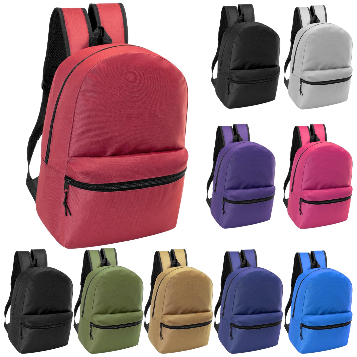 Moda West 17" School Backpacks for Kids - Backpacks in Bulk for Elementary, Middle, and High School Students, 10 Pack