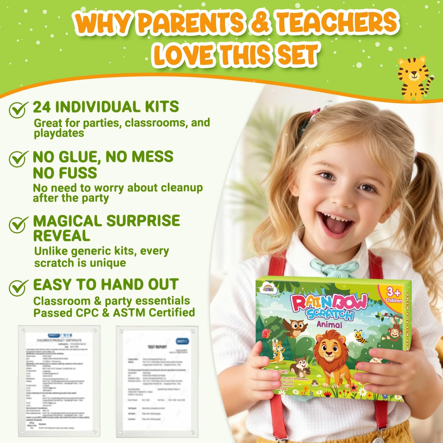 ZMLM 24 Pack Rainbow Scratch Art Party Favors for Kids 4-8 - Mess-Free Birthday Goodie Bags Stuffers, Classroom Prizes Grades 1–3 Creative Paper Notebooks for Pre-K Kindergarten Gifts (Animal, 24)