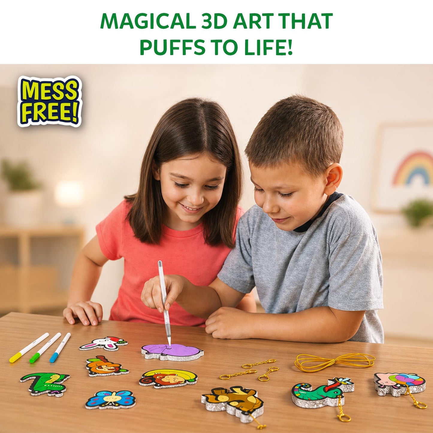Skillmatics Aqua Puffs - 3D Art Kit, Animals, Mess-Free Paint by Number Craft for Kids, DIY Color Activity, Screen-Free Entertainment, Travel & Creative Gift for Girls & Boys Ages 4, 5, 6, 7, 8, 9, 10