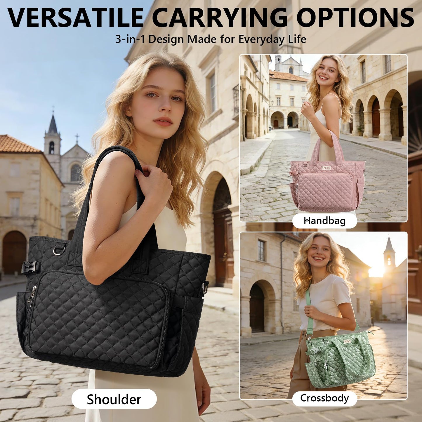 Large Bible Bag for Women Bible Cover Case, Quilted Puffer Bible Tote Bag Church Bag w/Shoulder Strap, Bible Study Supplies Journaling Kit Accessories Pen Tabs, Christmas Christian Gifts for Women Mom