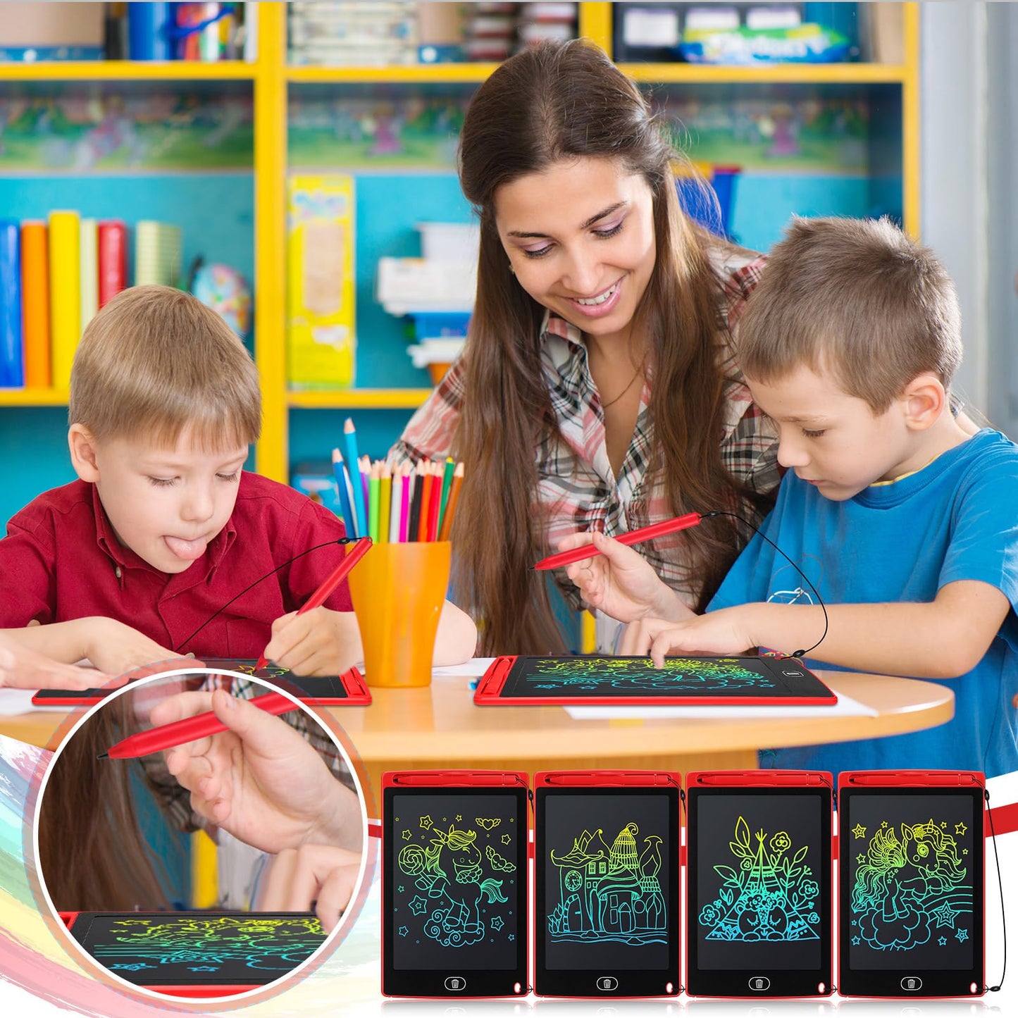 Zhehao 20 Pack LCD Writing Tablet for Kids: 8.5 Inch Colorful Drawing Doodle Boards - Reusable Erasable Doodle Board Educational Learning Toys Gifts for Toddlers Ages 3-8 Party Favors(Red,Classic)