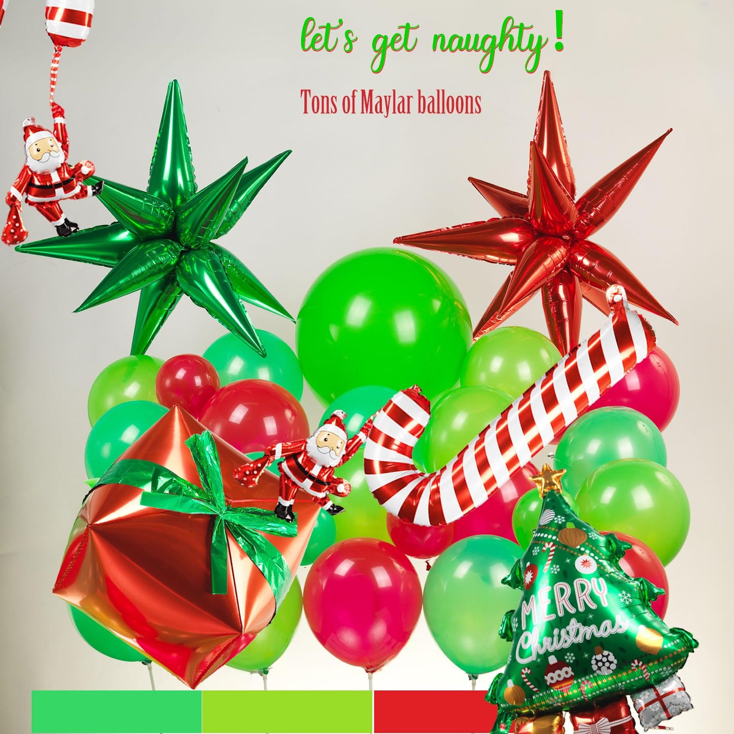 yeewaka Christmas Balloon Garland Arch Kit130+pcs Xmas Red Green Balloons with candy cane Christmas tree gift box Balloons for Kids Grinchmas Party Naughty Christmas Birthday Decorations