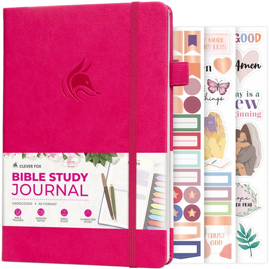 Clever Fox Bible Study Journal – Church Notes Notebook – Note Taking & Journaling Kit – Faith Based Religious Gifts & Accessories (Fuchsia)