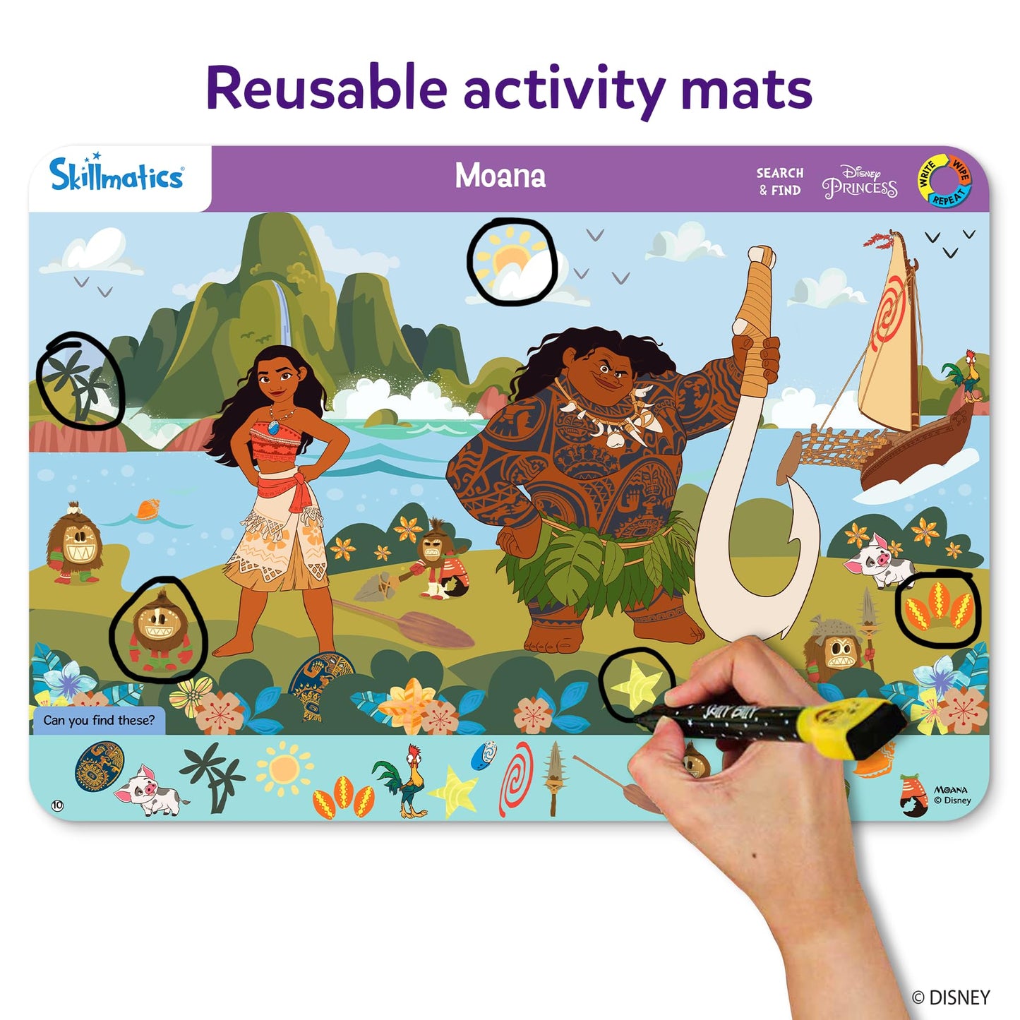Skillmatics Search and Find Disney Princess Educational Game - Reusable Preschool Learning Activity, Perfect for Toddlers & Kids, Screen-Free Fun, Art & Crafts, Gifts for Boys & Girls Ages 3, 4, 5, 6