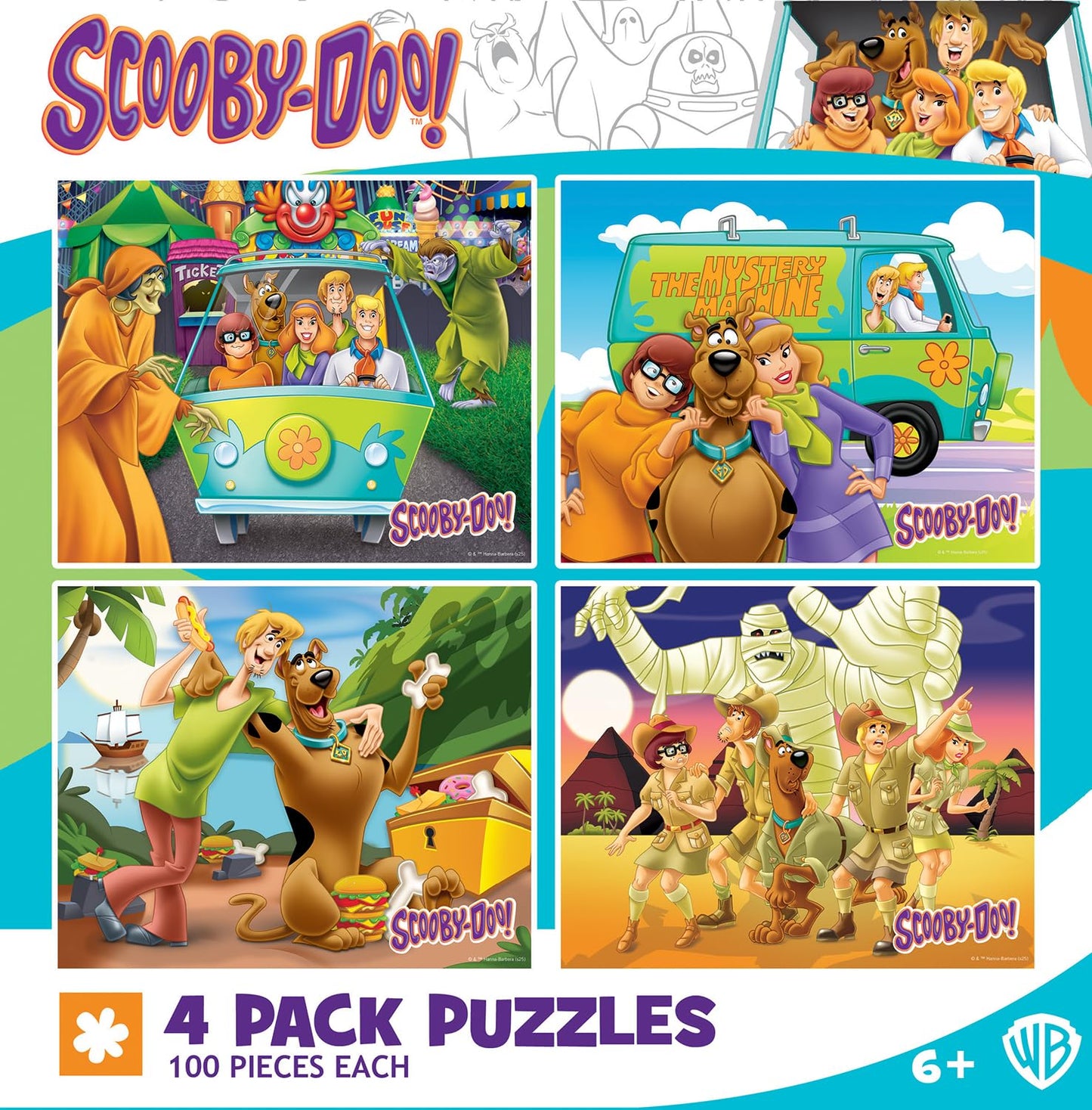 MasterPieces Puzzle Set - 4-Pack 100 Piece Jigsaw Puzzle for Kids - Scooby-Doo! 4-Pack - 8"x10"